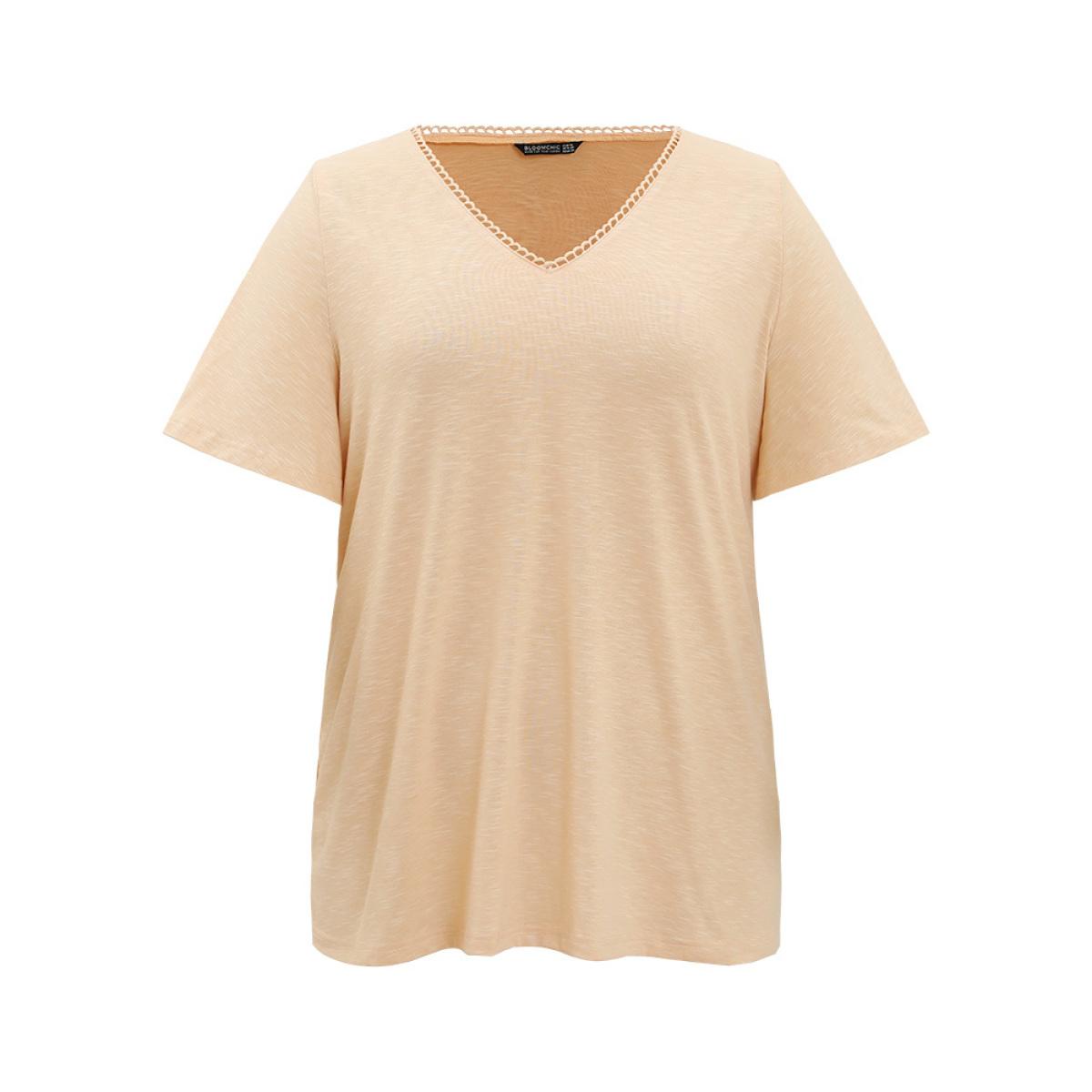 Plus Size Solid Heather Flutter Sleeve T-shirt LightBrown Women Elegant Heather Plain V-neck Dailywear T-shirts BloomChic 14-16/1X Product Image