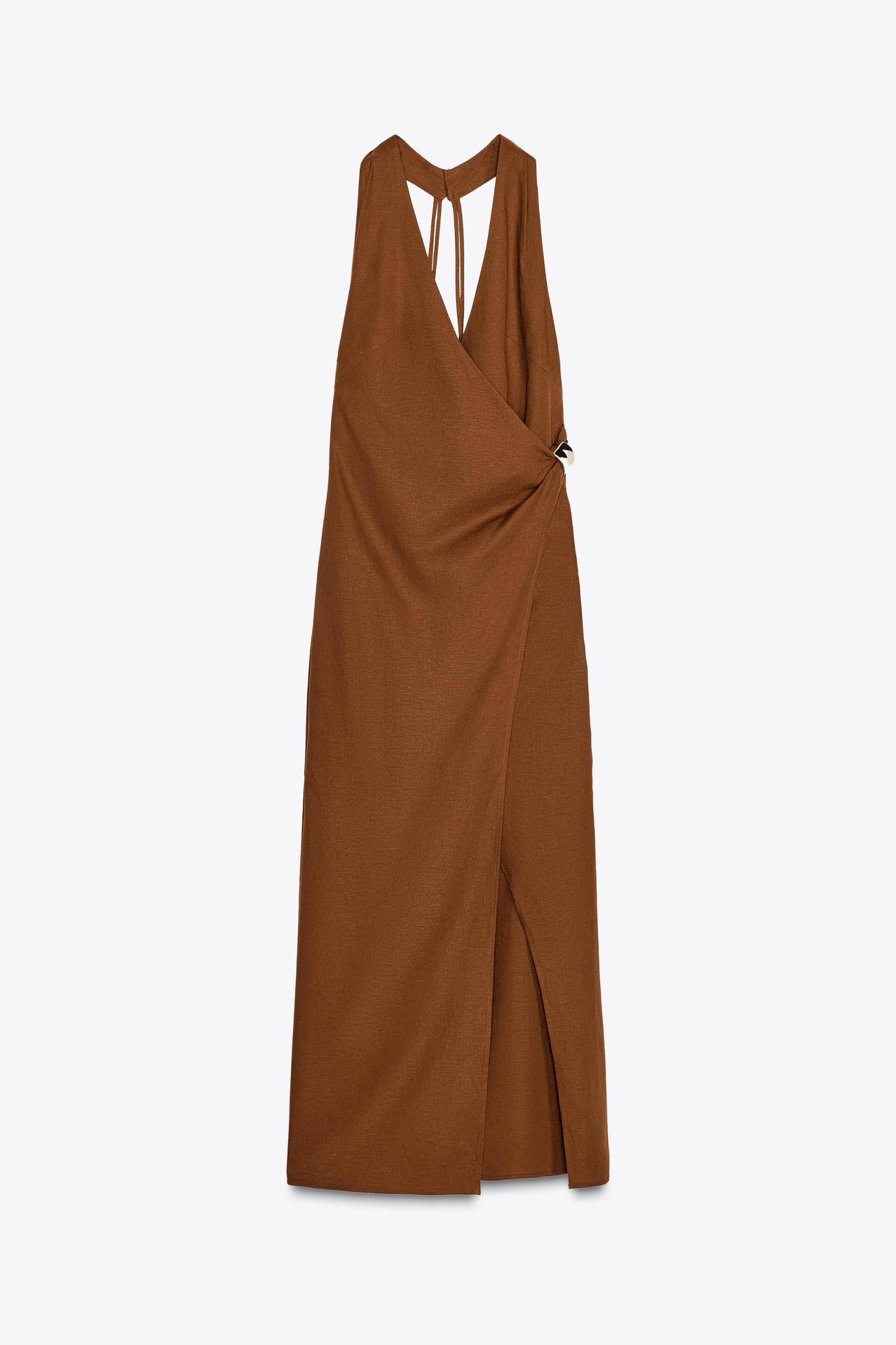 LINEN MIDI DRESS WITH GOLD APPLIQUÉ Product Image