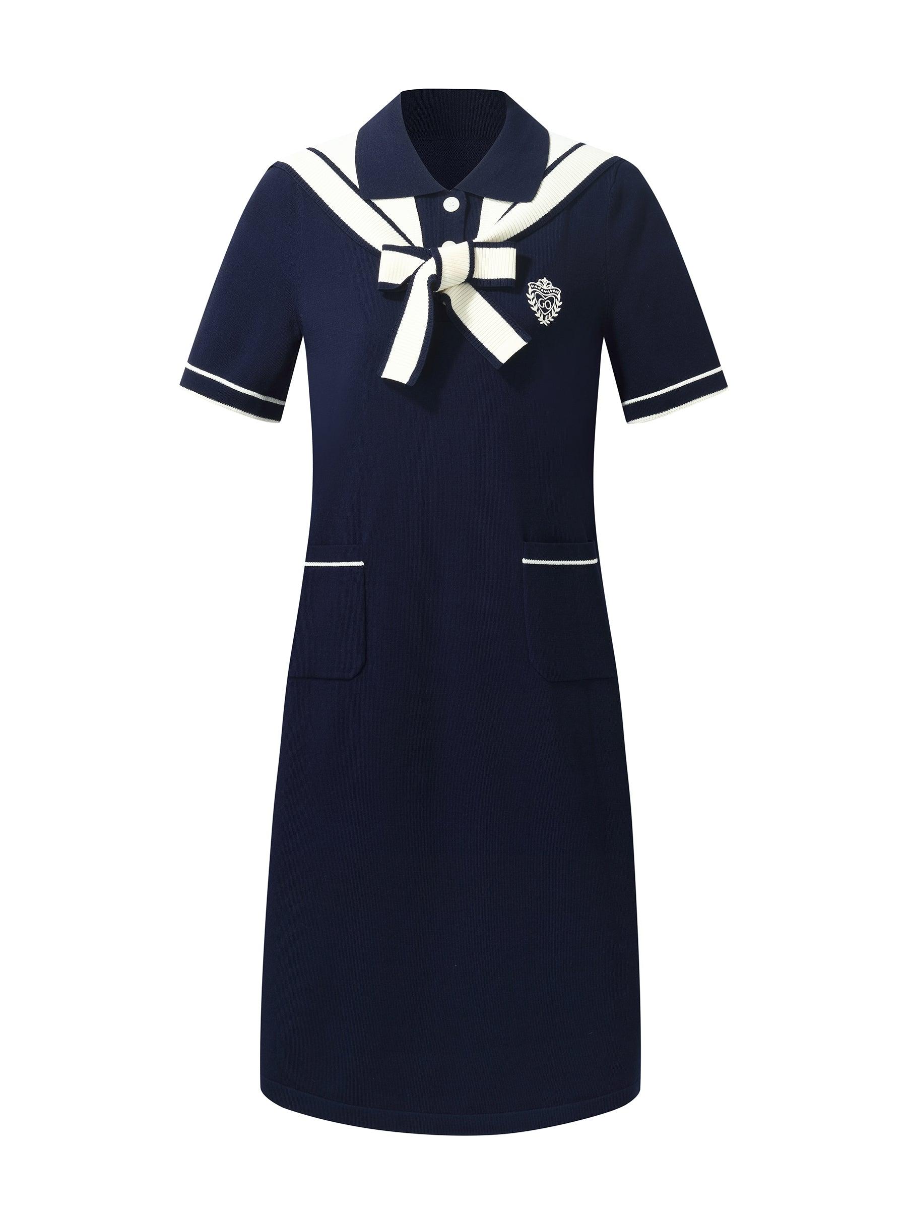 Tencel Blend Women Knit Mini Dress With Detachable Sailor Collar Product Image