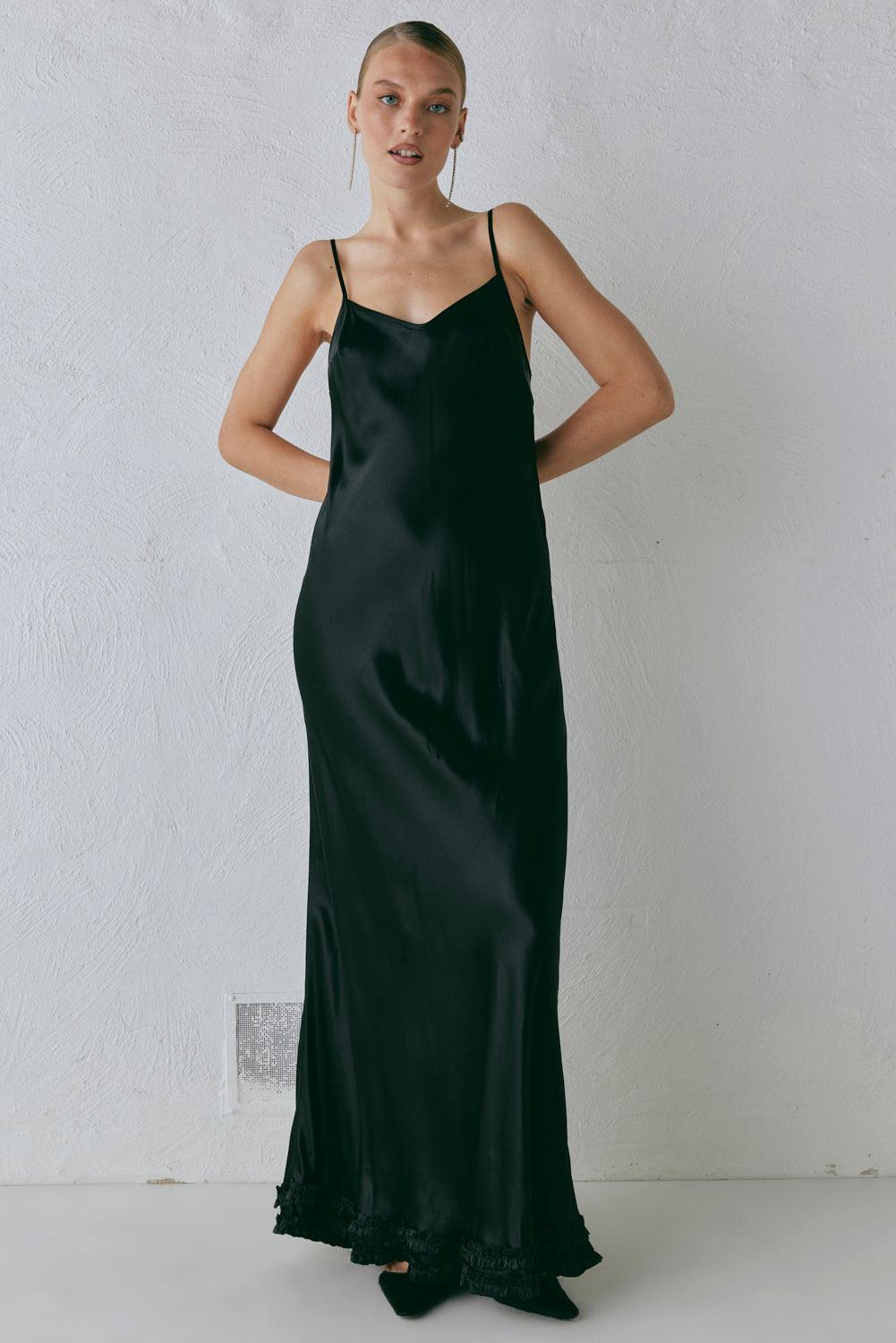 Alber Satin Maxi Dress Black Product Image
