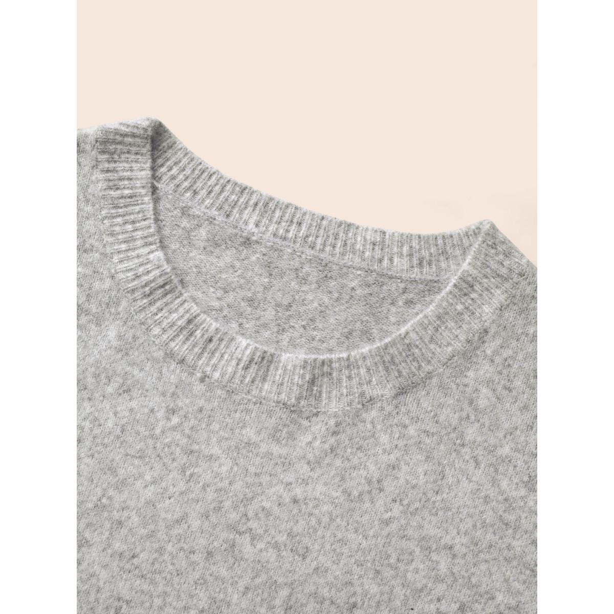 Plus Size Airy Cozy Drop Shoulder Wool Pullover LightGray Women Casual Long Sleeve Round Neck Everyday Pullovers BloomChic 28/5X Product Image