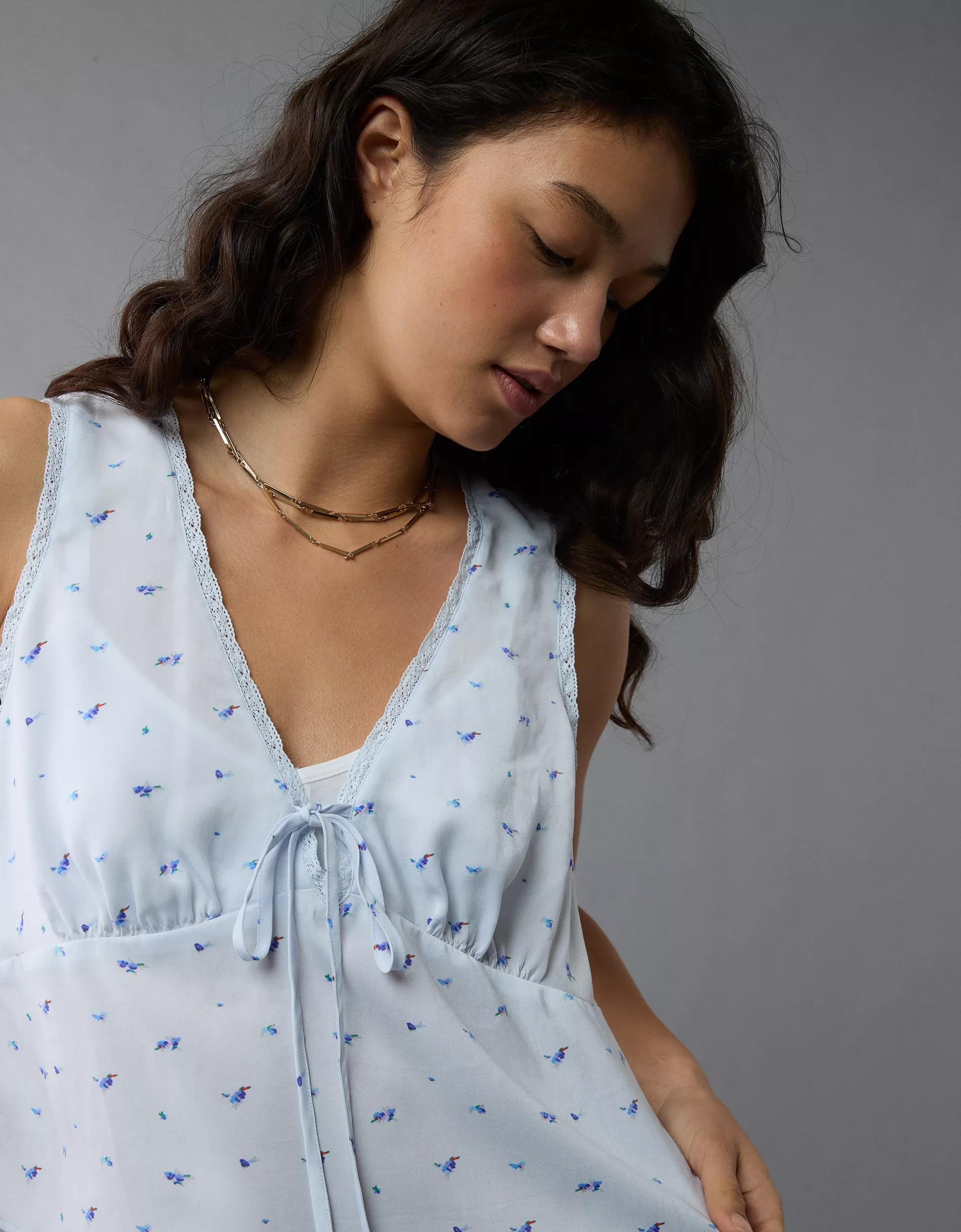 AE V-Neck Satin Slip Tank Top Product Image