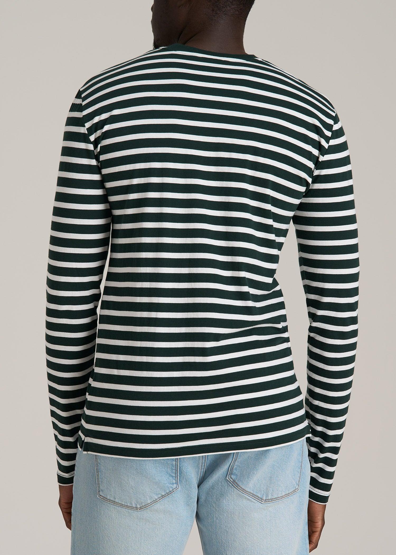 Long Sleeve Striped Tee for Tall Men in Emerald and White Stripe Male Product Image