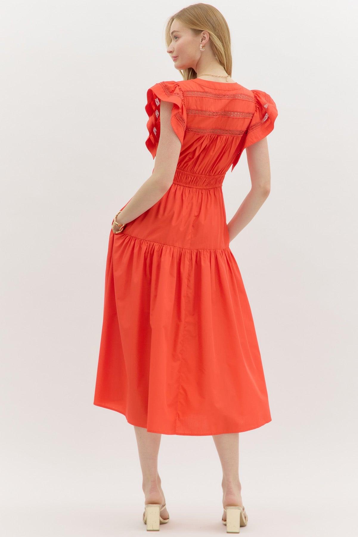 Coral Flutter Sleeve Dress Product Image