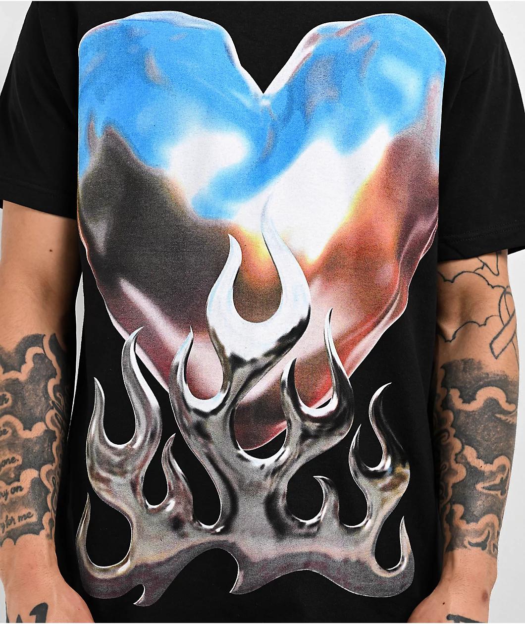 Father Forgive Me Heart Flames Black T-Shirt Product Image