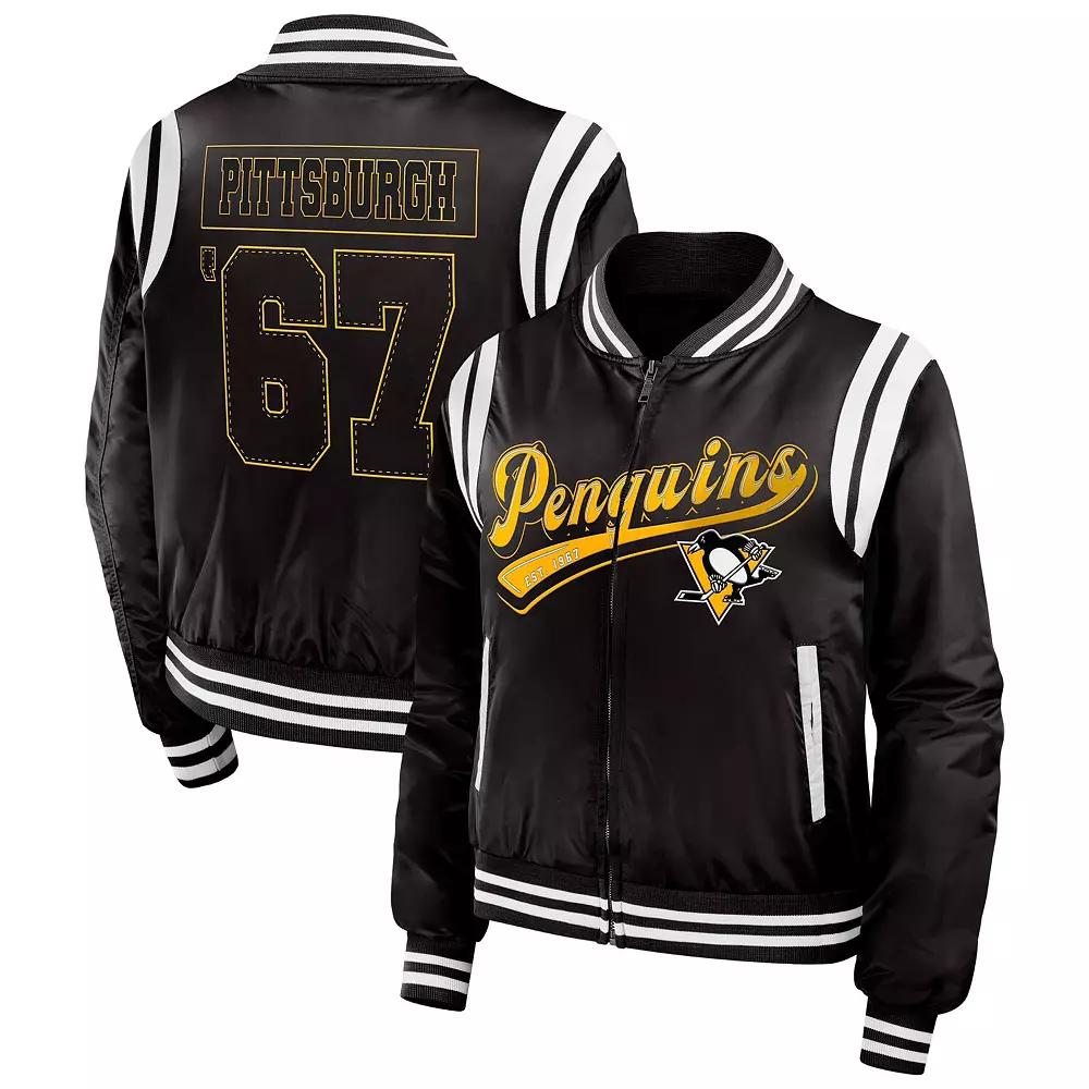 Women's WEAR by Erin Andrews Black Pittsburgh Penguins Baller Full-Zip Bomber Jacket,  Product Image