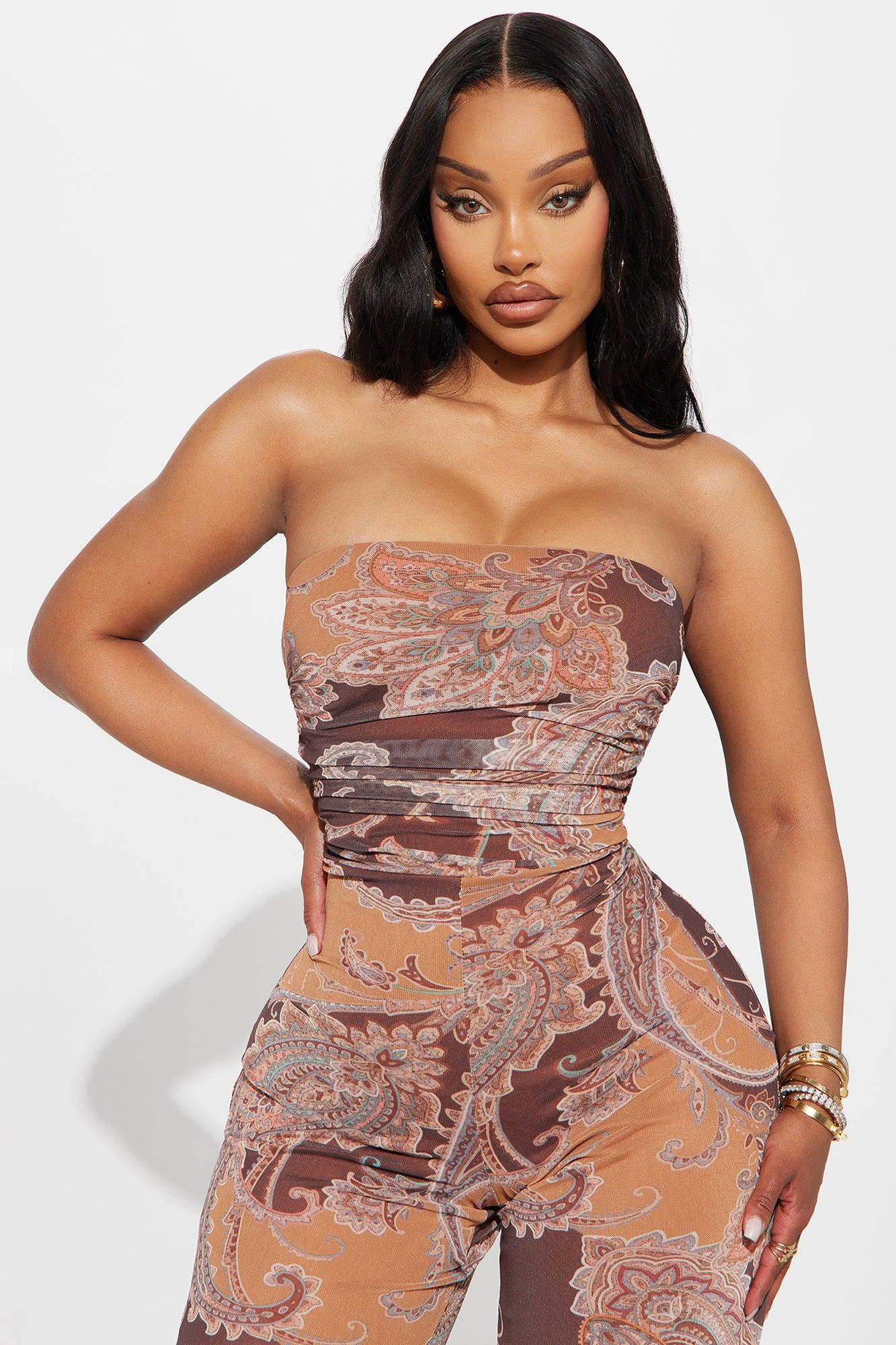 Special Moment Mesh Strapless Jumpsuit - Brown/combo Female Product Image