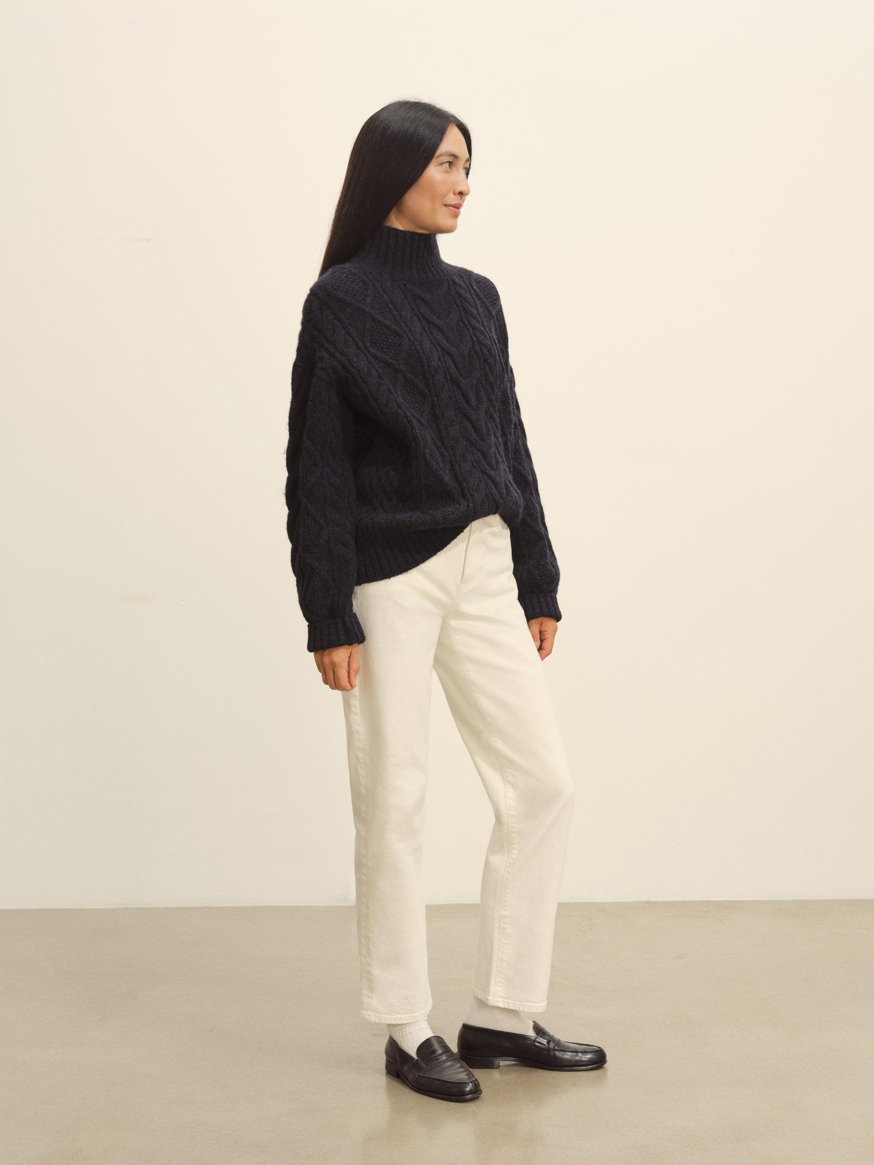 Dark Navy Highland Alpaca Cable Turtleneck Product Image