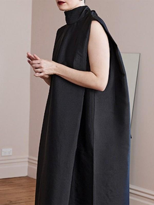 Loose Solid Color High Neck Maxi Dresses Product Image