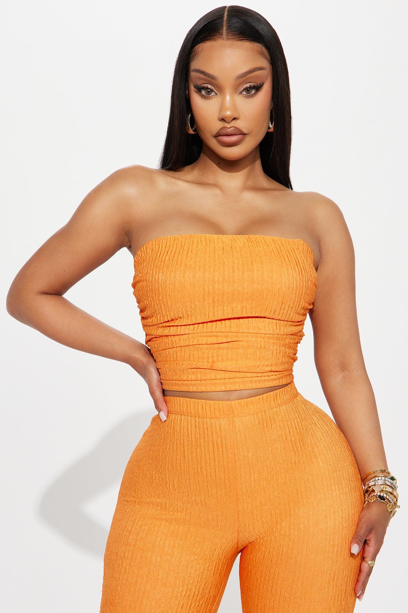 Sabrina Strapless Textured Pant Set - Orange Female Product Image