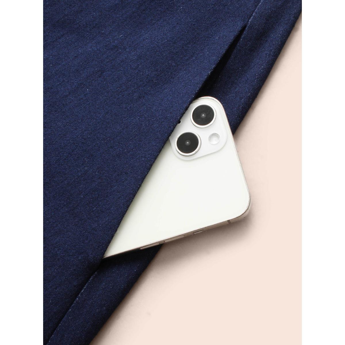 Plus Size Denim Elastic Waist Overall Dress Indigo Women Casual Non V-neck Sleeveless Curvy BloomChic 28/5X Product Image