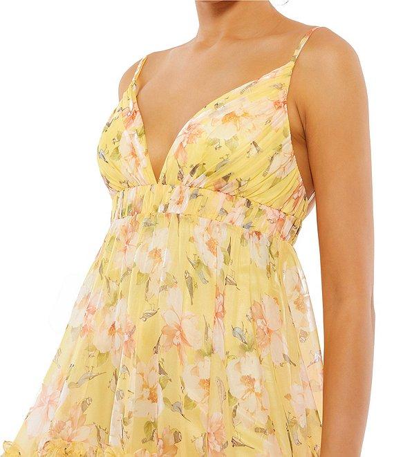 Mac Duggal Floral V-Neckline Sleeveless Mini Dress Product Image