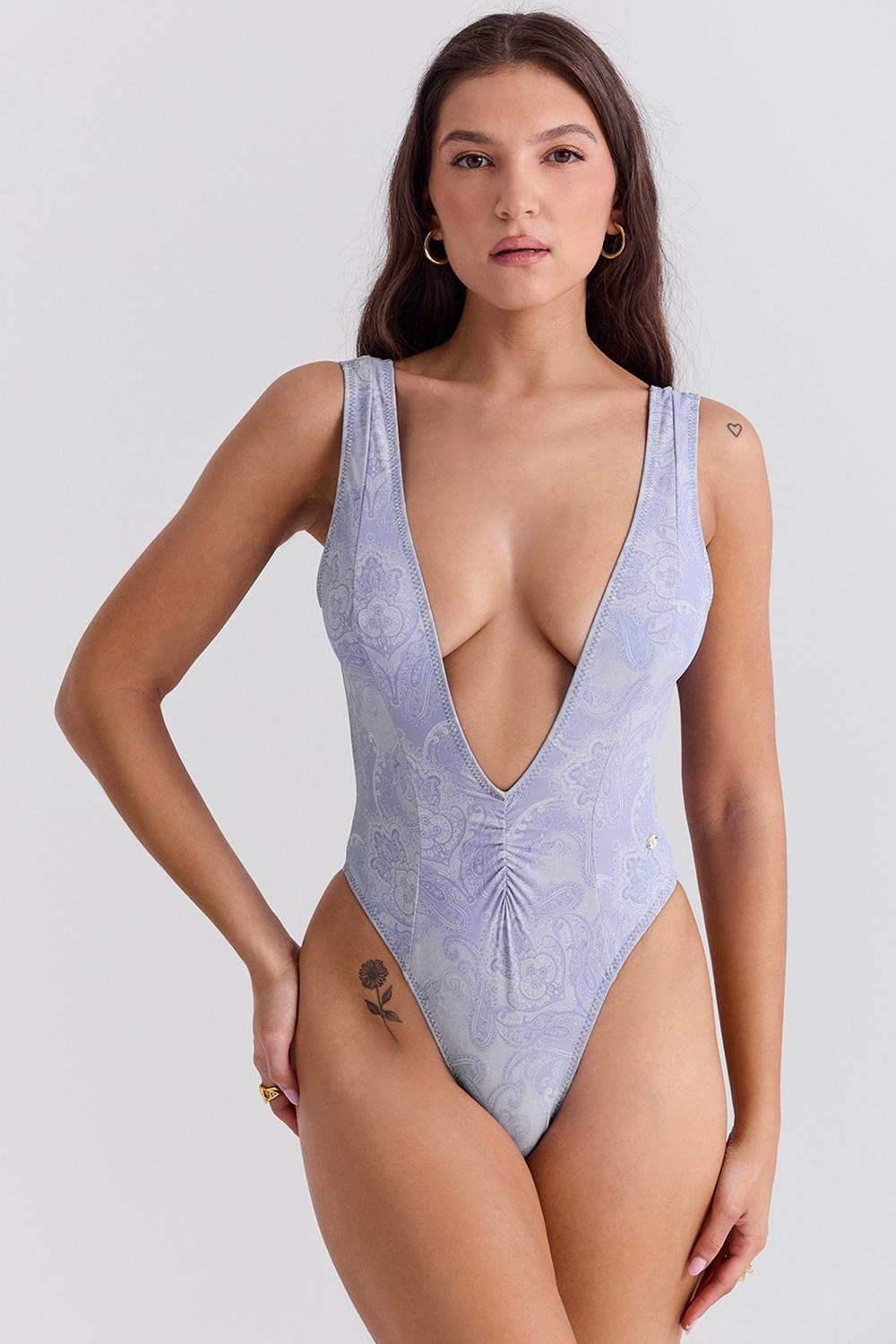 Martinique  lavender paisley plunge swimsuit Product Image