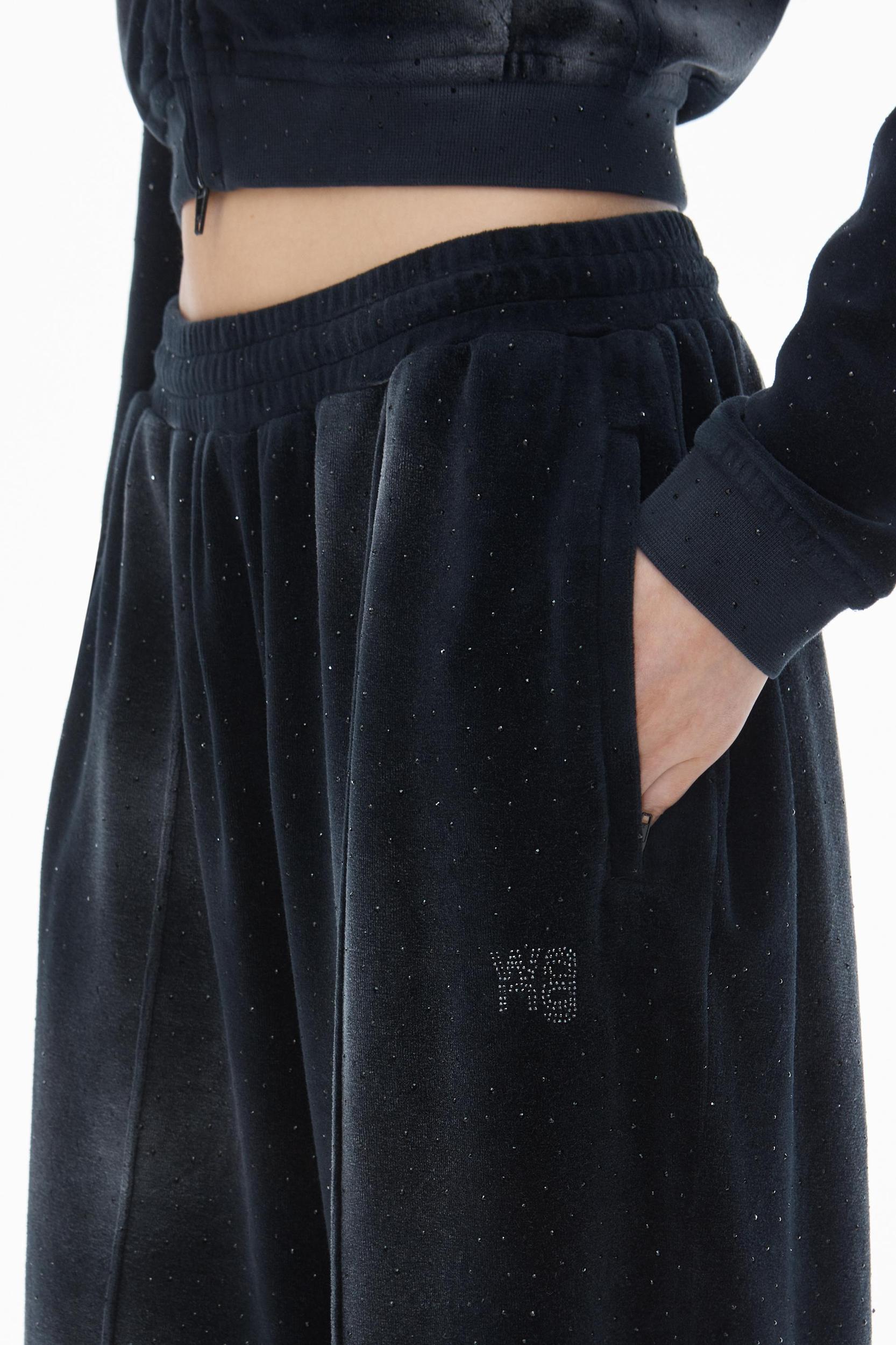Sweatpant With Clear Bead Hotfix In Crushed Velour Product Image