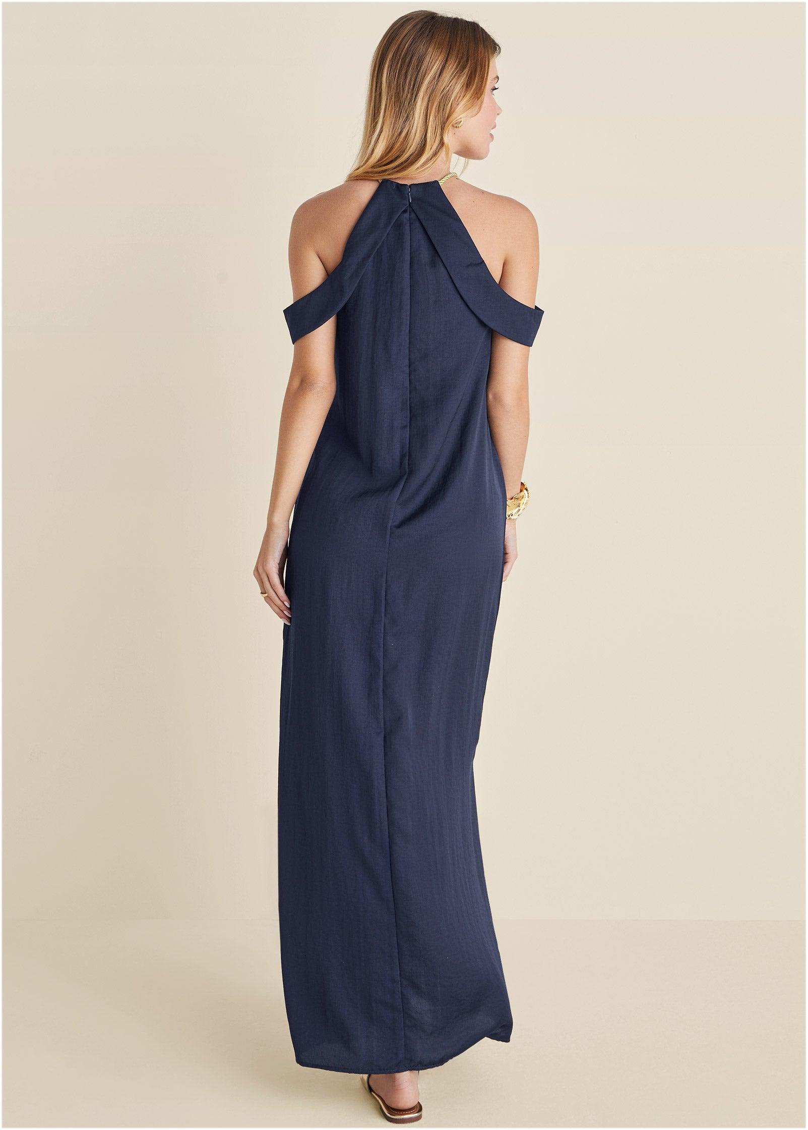 Cold-Shoulder Maxi Dress - Navy Product Image