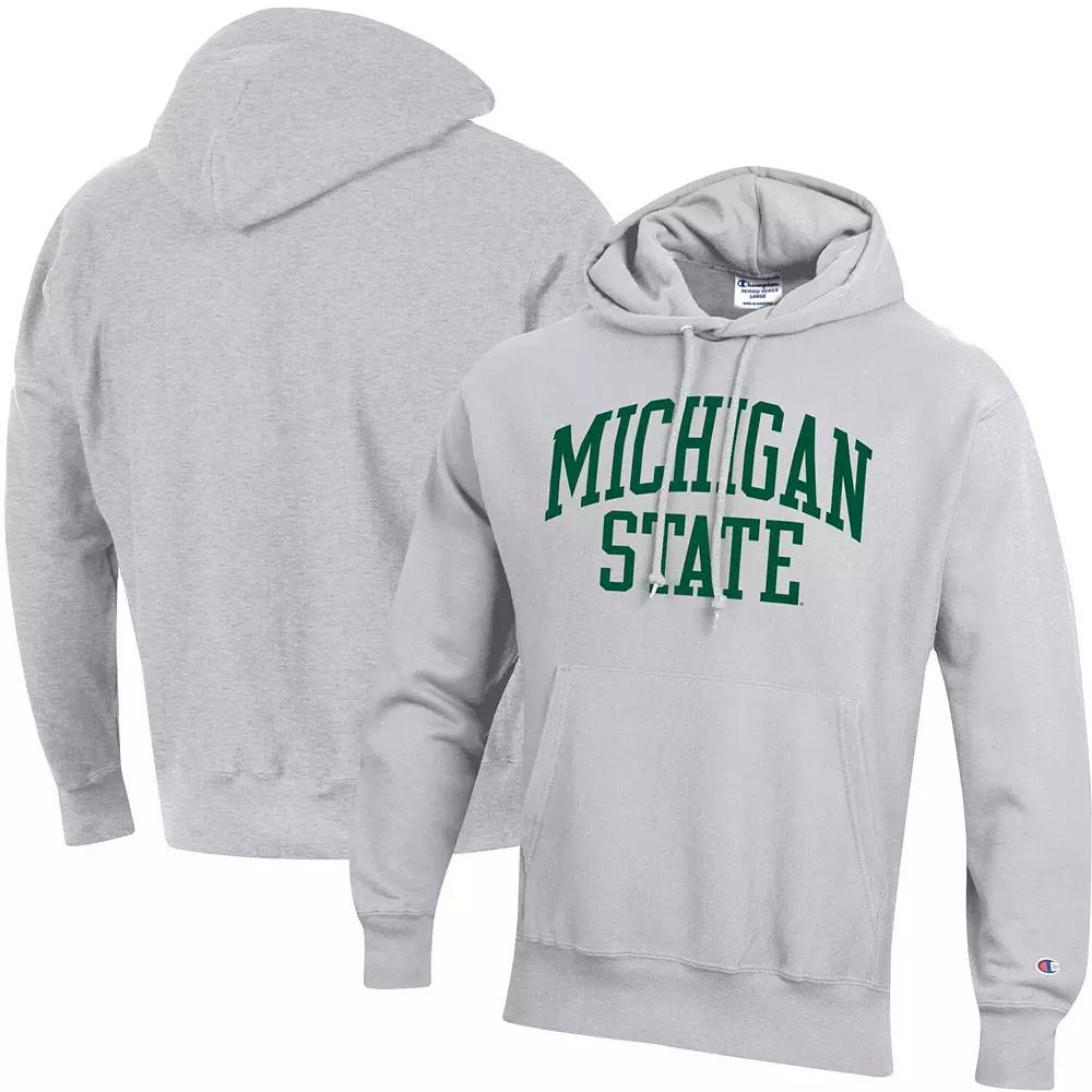 Men's Champion Heathered Gray Michigan State Spartans Team Arch Reverse Weave Pullover Hoodie, Size: Small, Grey Product Image