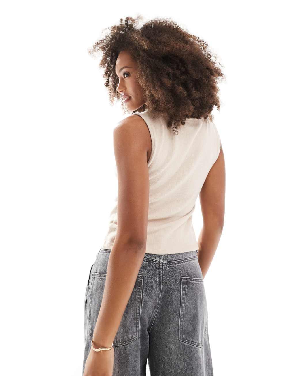 ASOS DESIGN super soft brushed sleeveless button through top in oatmeal Product Image