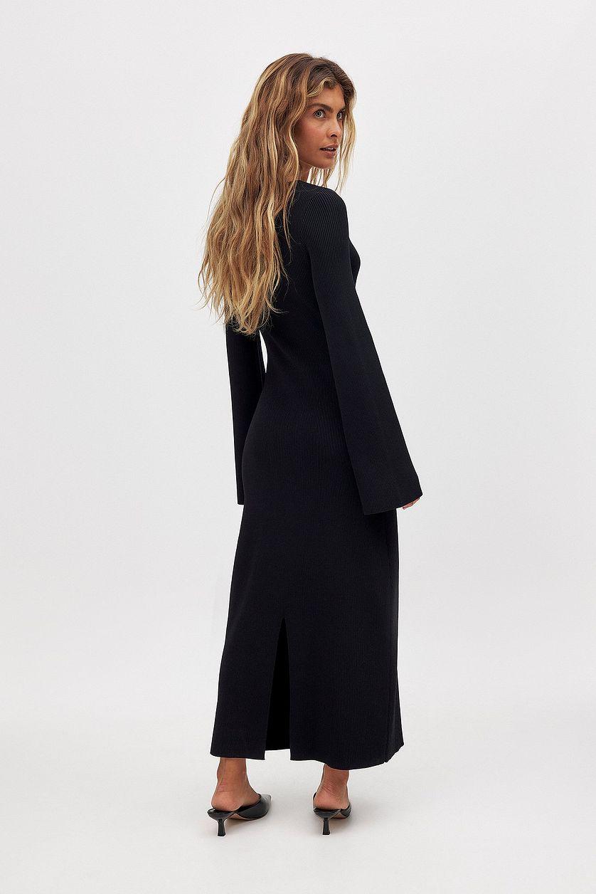 Fine Knitted Trumpet Sleeve Midi Dress Product Image