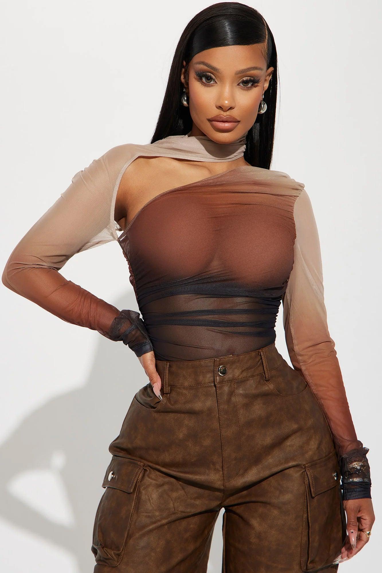Hot Take Mesh Bodysuit - Brown/combo Product Image