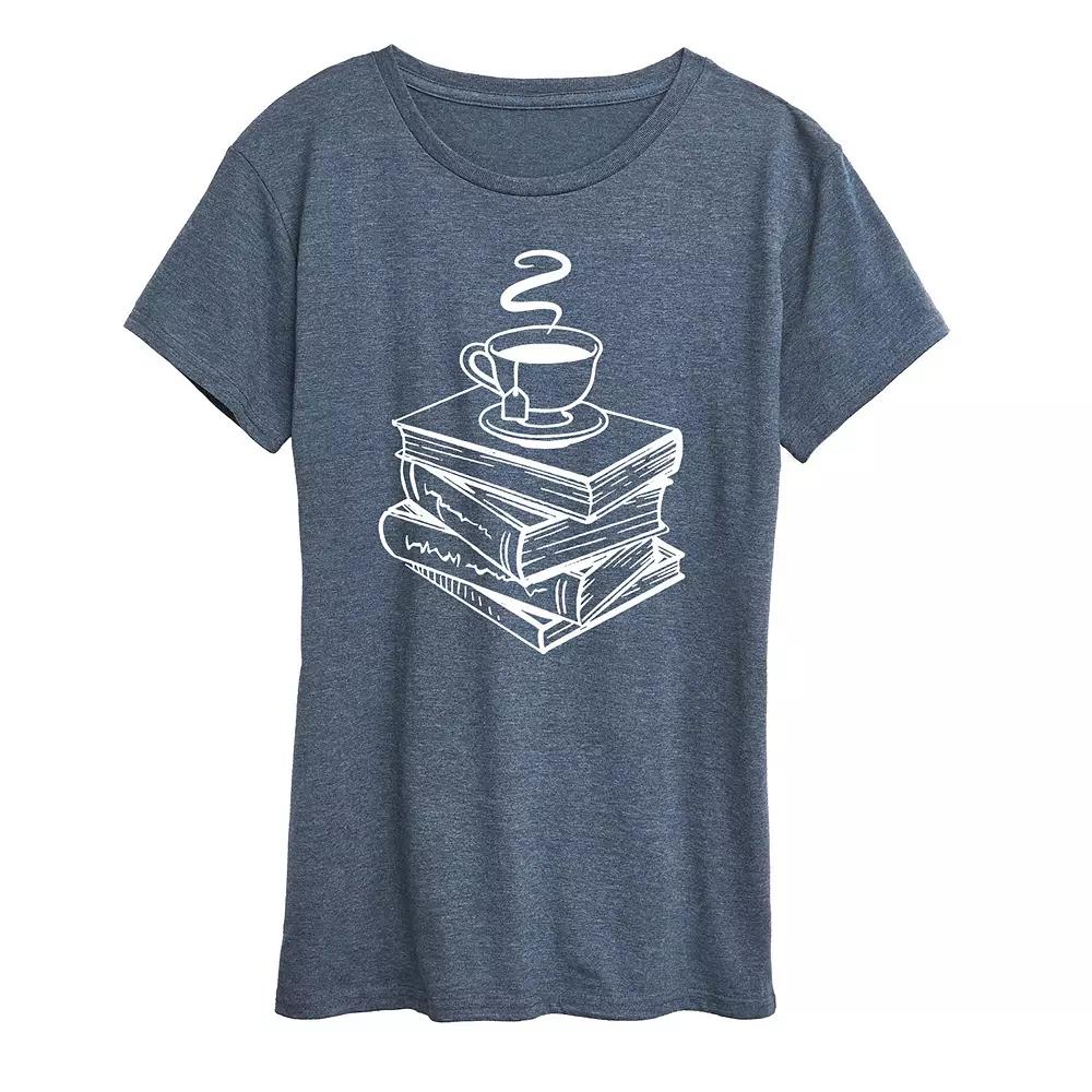 Women's Tea And Stacked Books Graphic Tee, Girl's,  Product Image