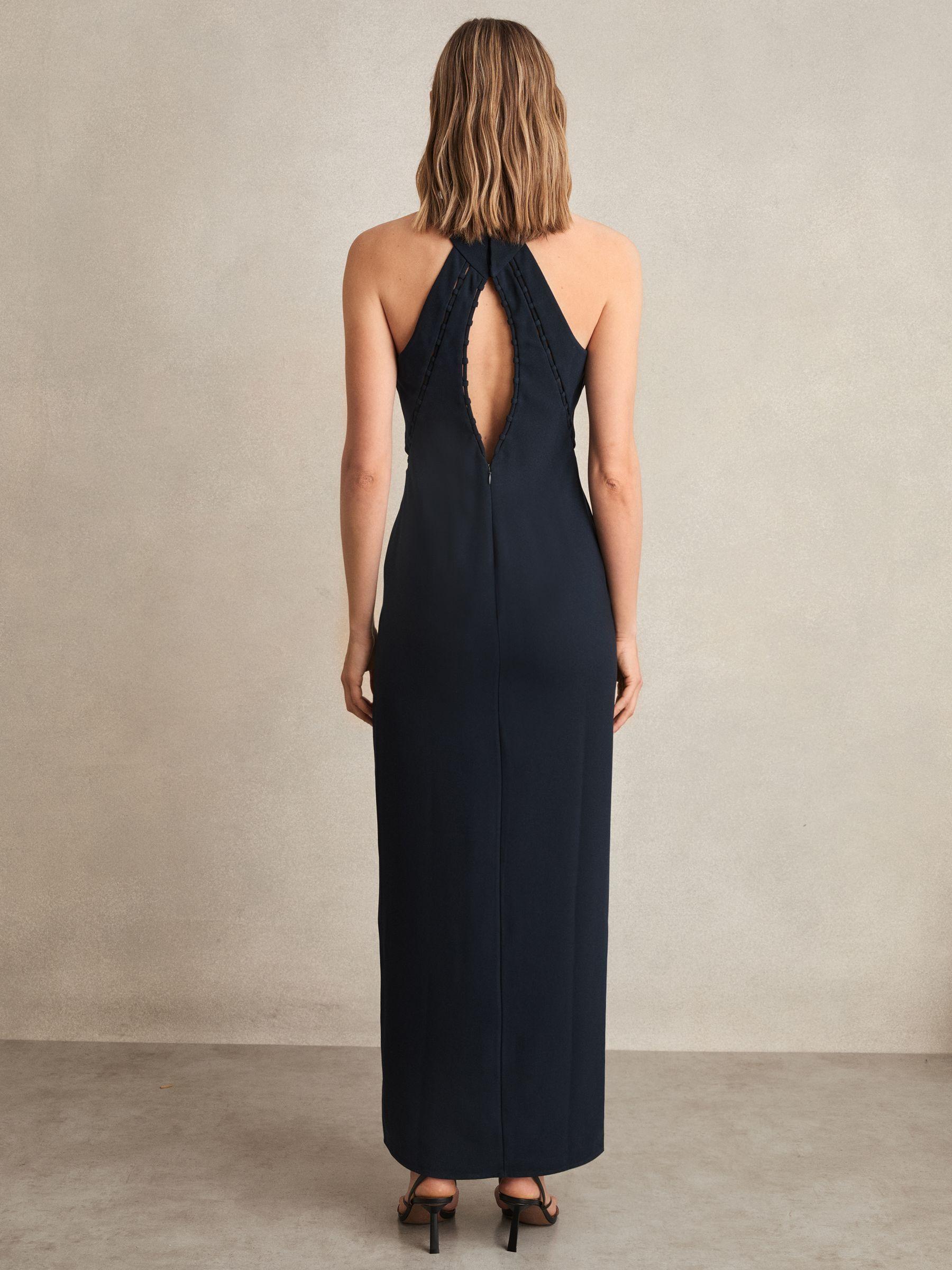Ladder-Trim Sleeveless Maxi Dress in Navy Product Image