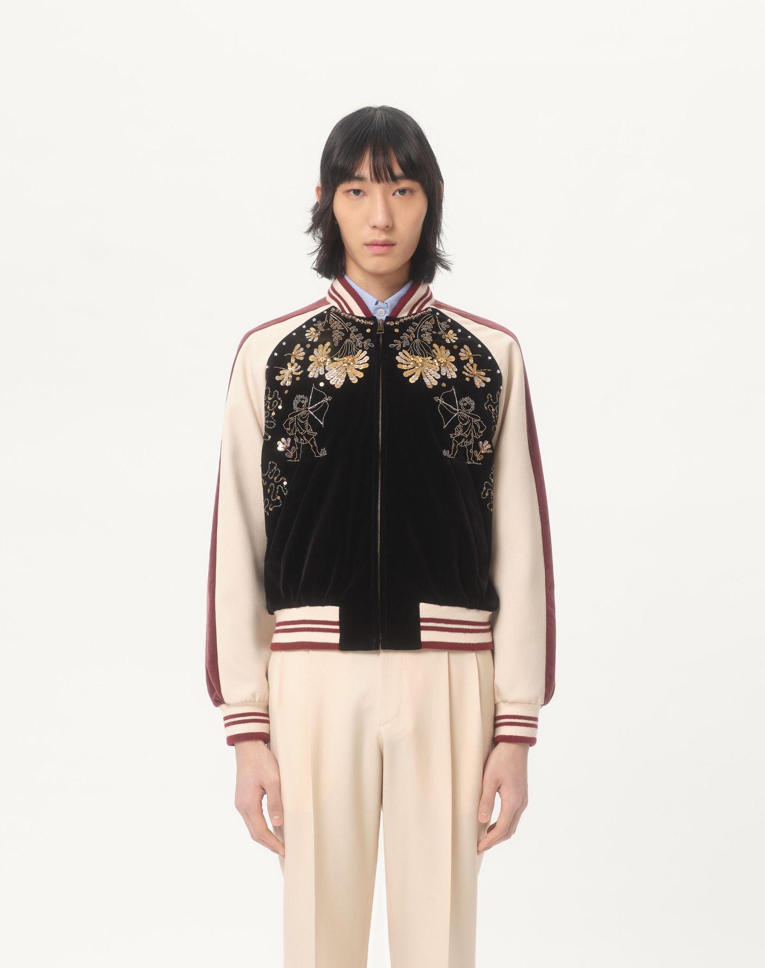 Cotton Velvet Bomber With Sequin And Bead Embroidery Product Image