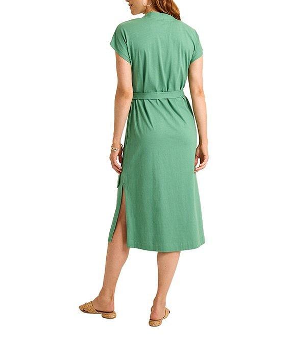 Tommy Bahama Islandscape Jersey V-Neck Short Sleeve Self-Belted Midi Dress Product Image