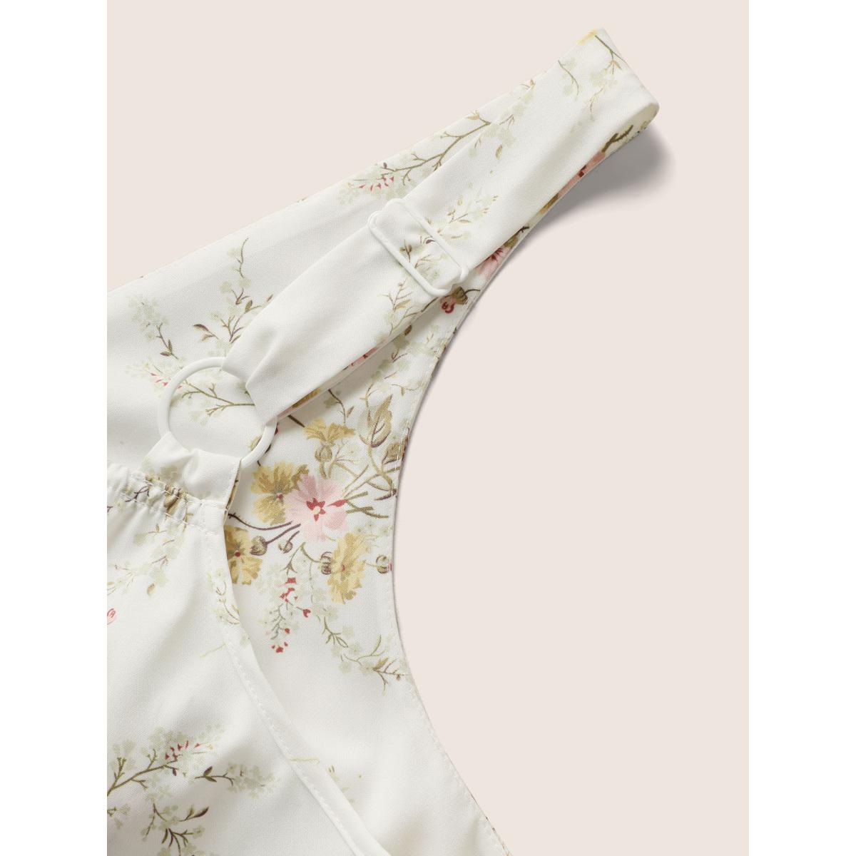 Plus Size V Neck Floral Print Adjustable Straps Cami Top Women Originalwhite Elegant Contrast V-neck Everyday Tank Tops Camis BloomChic 30/6X Product Image