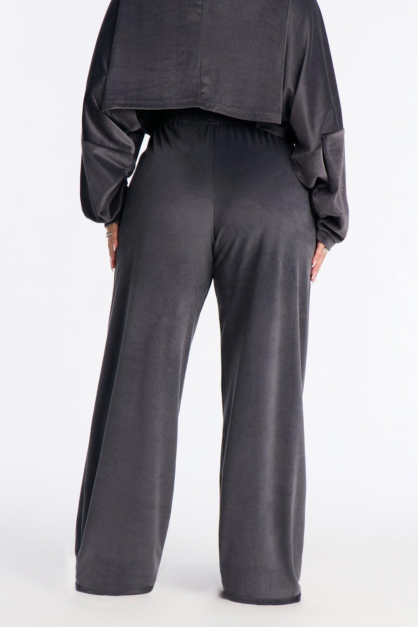 Vicky Ribbed Wide Leg Pants - Charcoal Female Product Image