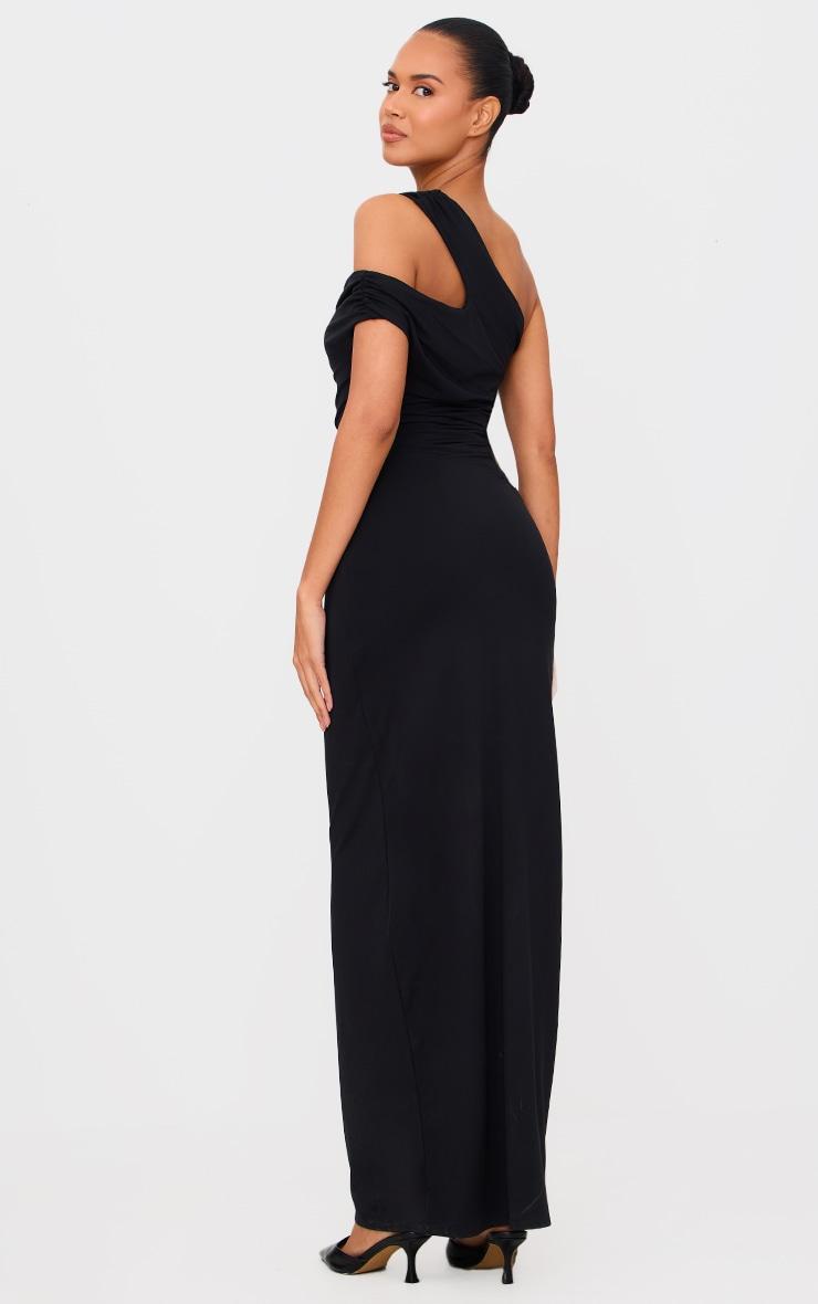 Black Double Layer Asymmetric Off Shoulder Maxi Dress Product Image