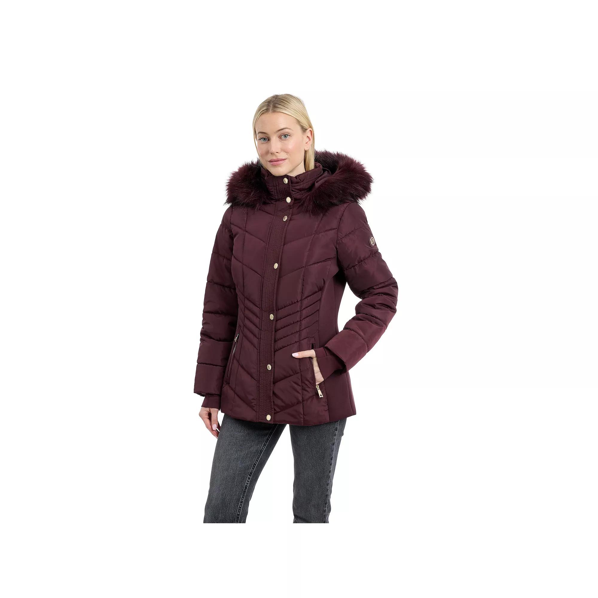 Women's London Fog Faux Fur Trimmed Puffer Coat,  Product Image
