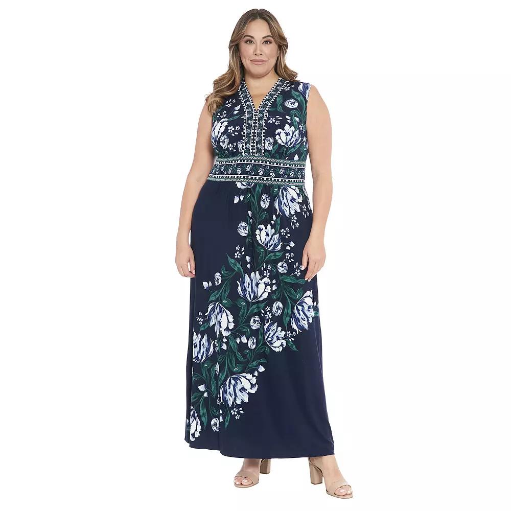 Plus Size London Times V-Neck Sleeveless Maxi Dress, Women's, Size: 16 W, Navy Blue Product Image
