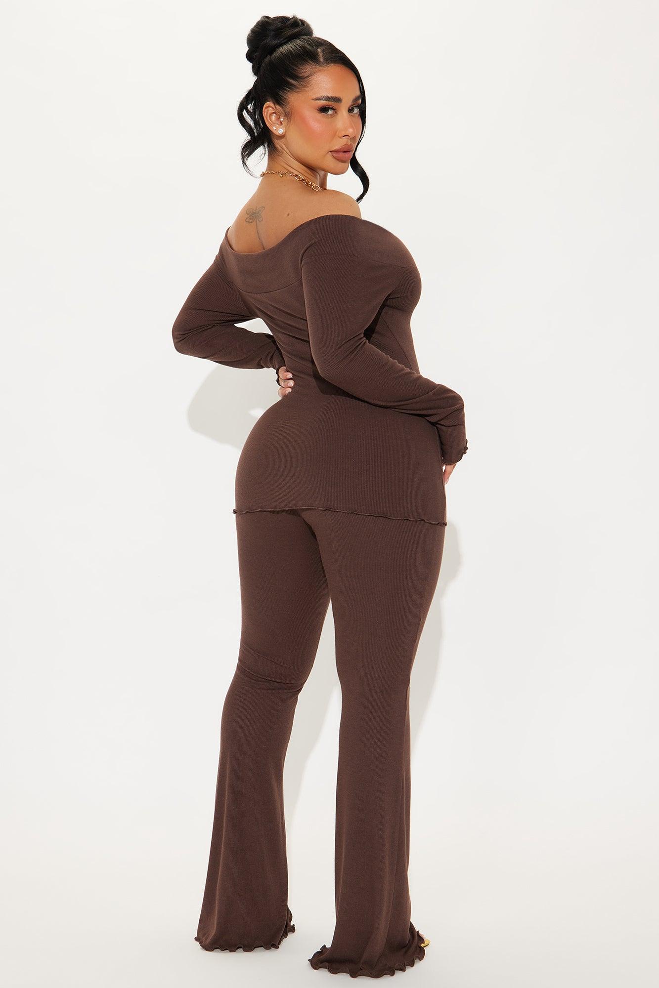 Stassi Off Shoulder Pant Set - Brown Product Image