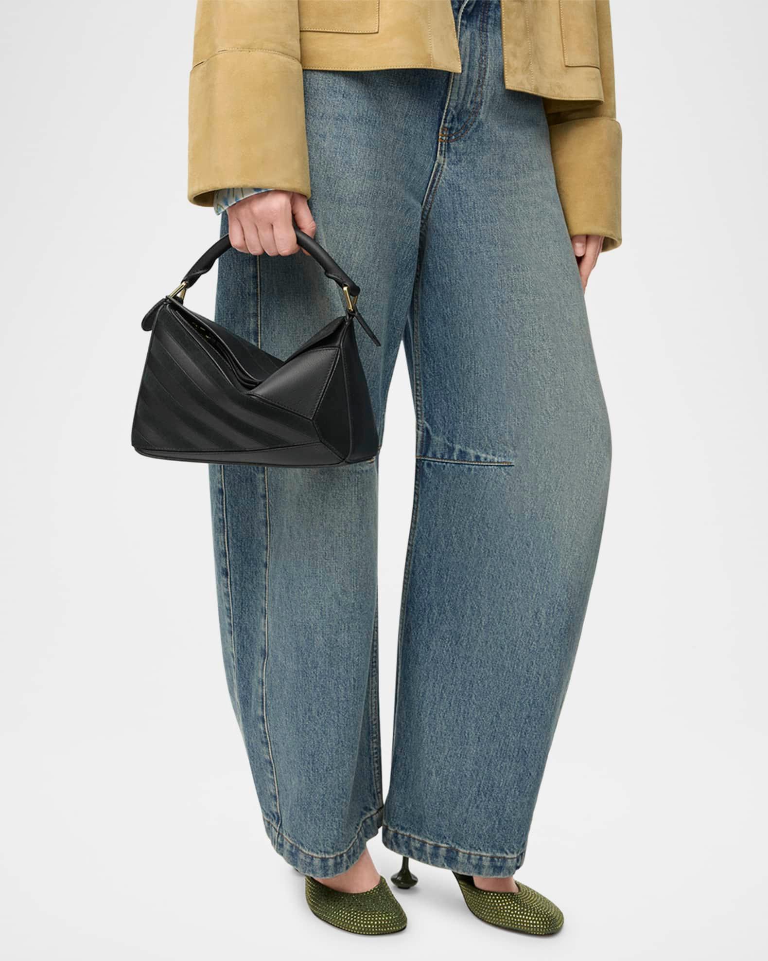 Puzzle Small Striped Top-Handle Bag in Leather & Suede Product Image