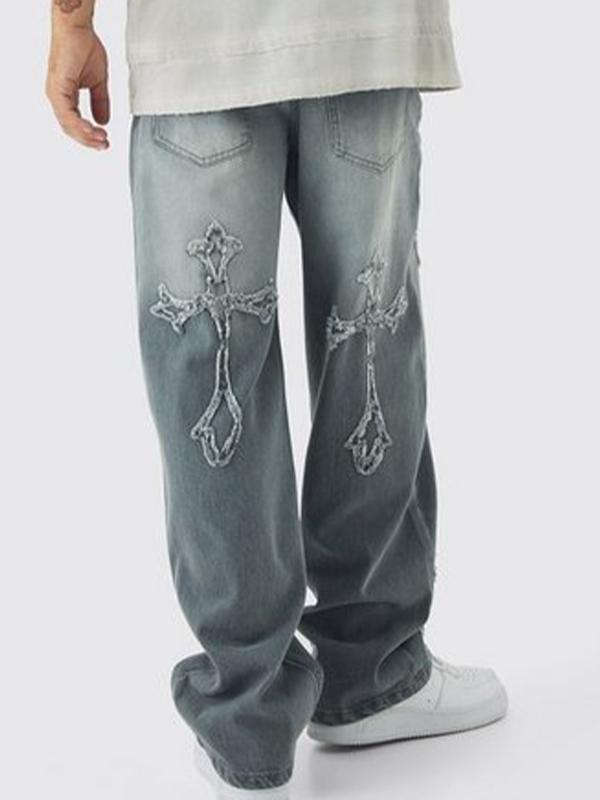 Men's Cross Print Loose Jeans Product Image