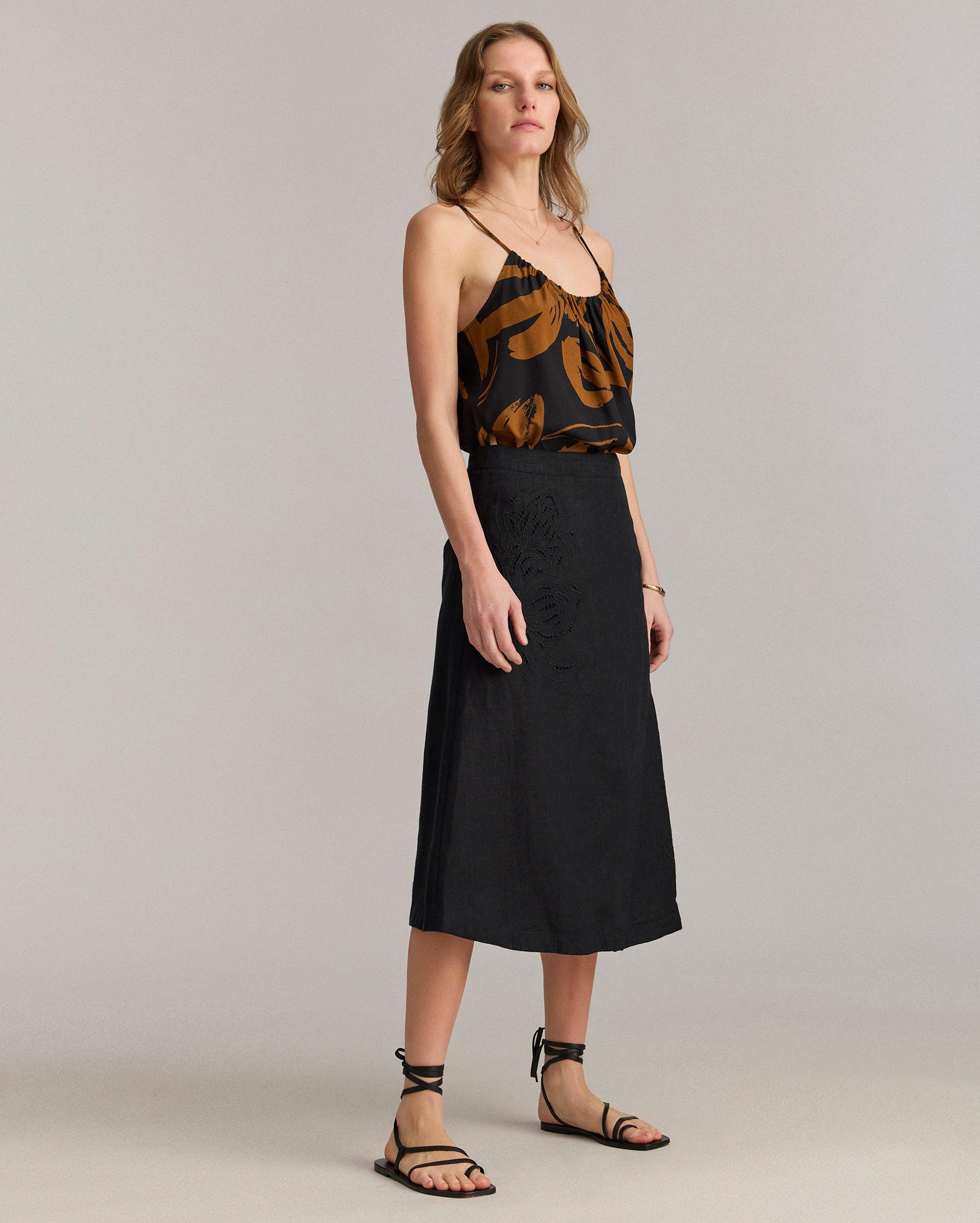 Linen Protea Eyelet Skirt -  Product Image