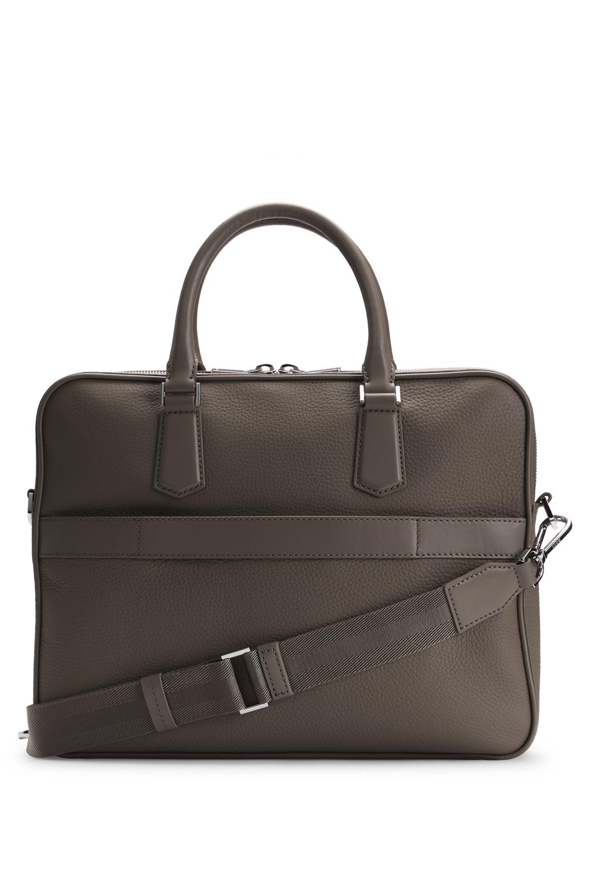 BOSS - Grained Italian-leather document case with embossed logo - Light Green Product Image