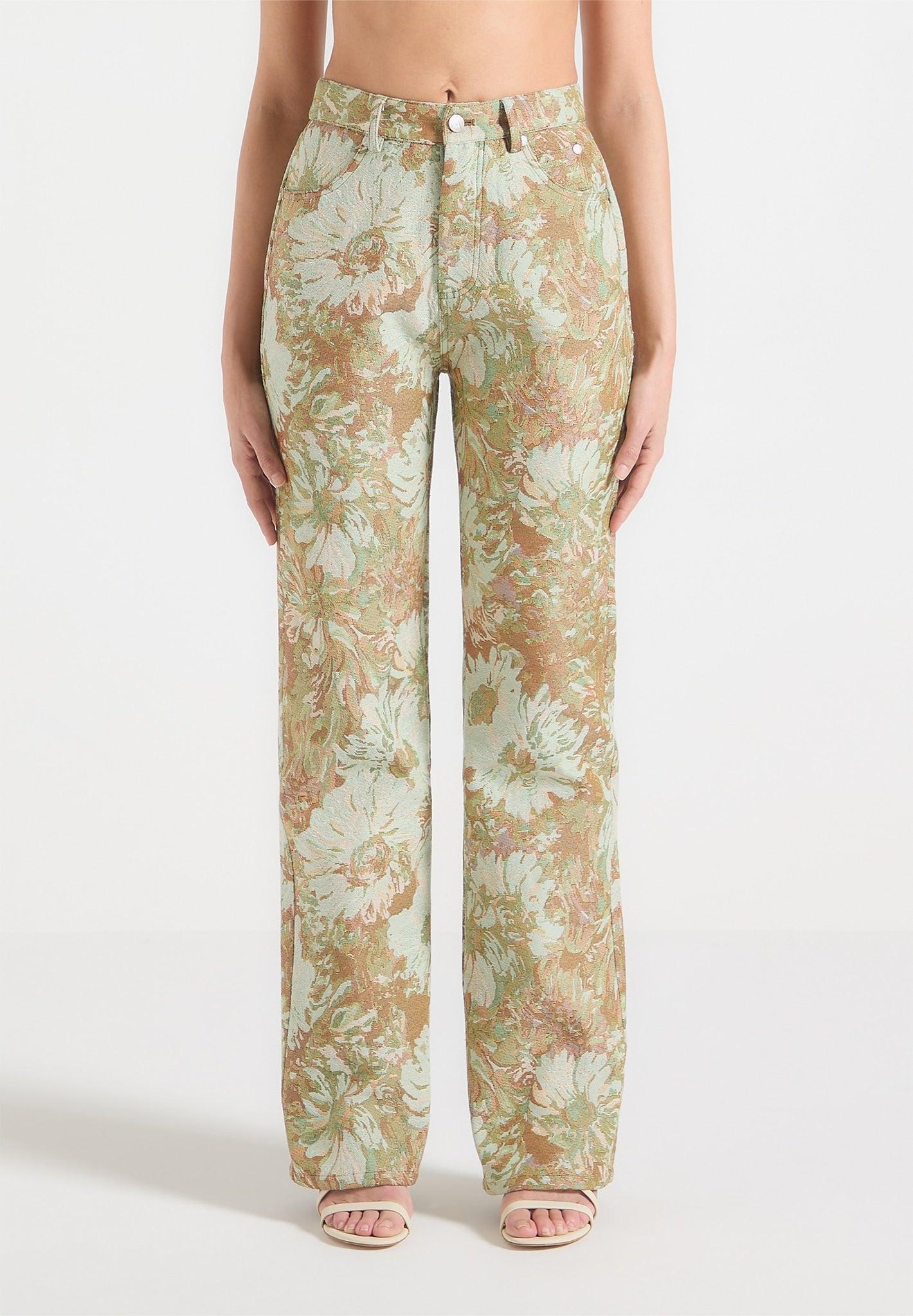 Florence - Jacquard High Rise Straight Leg Jeans - Sage Female Product Image