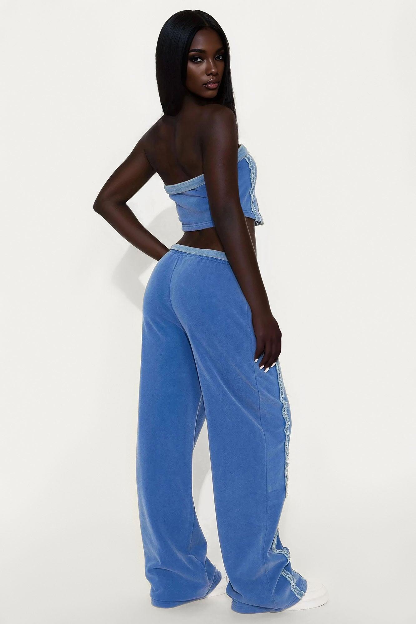 Aida Knit Denim Pant Set - Blue Female Product Image