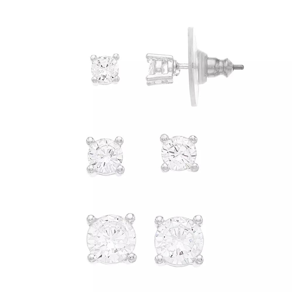Nine West Cubic Zirconia Stud Earring Set, Women's, Clear Product Image