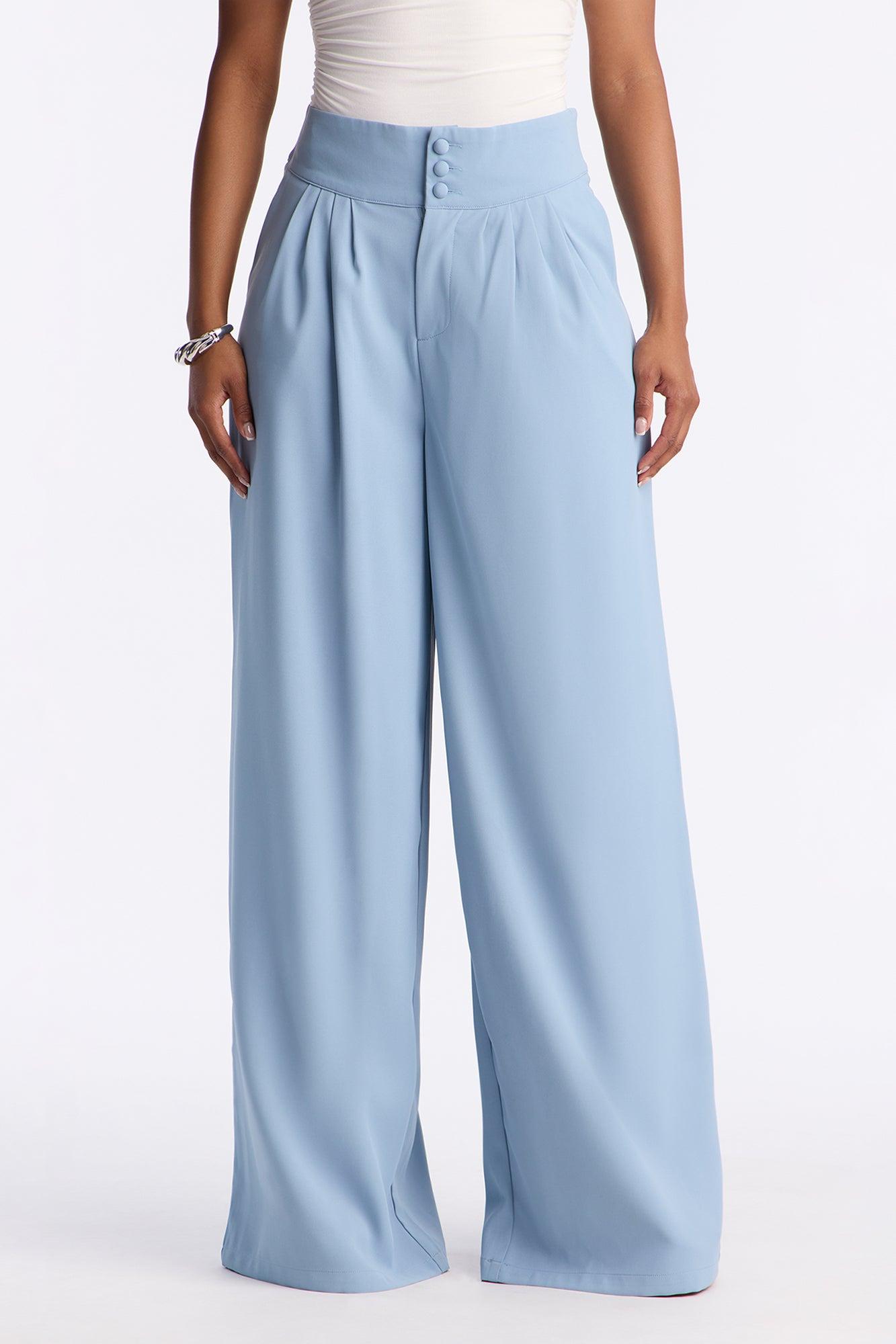 Clarabelle Wide Leg Crepe Trousers 33″ - Slate Blue Female Product Image