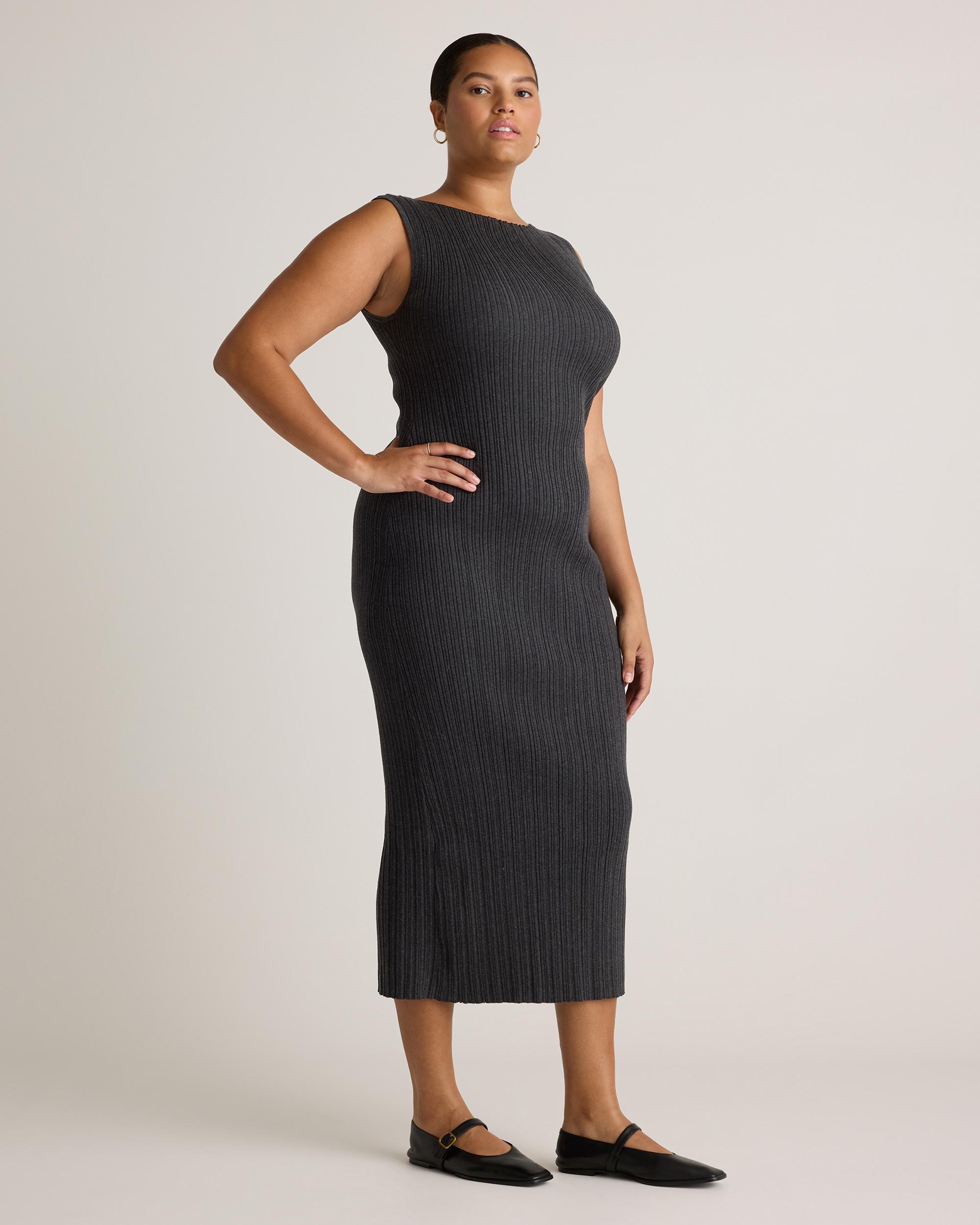 Quince | Women's Cotton Cashmere Ribbed Sleeveless Midi Dress Product Image