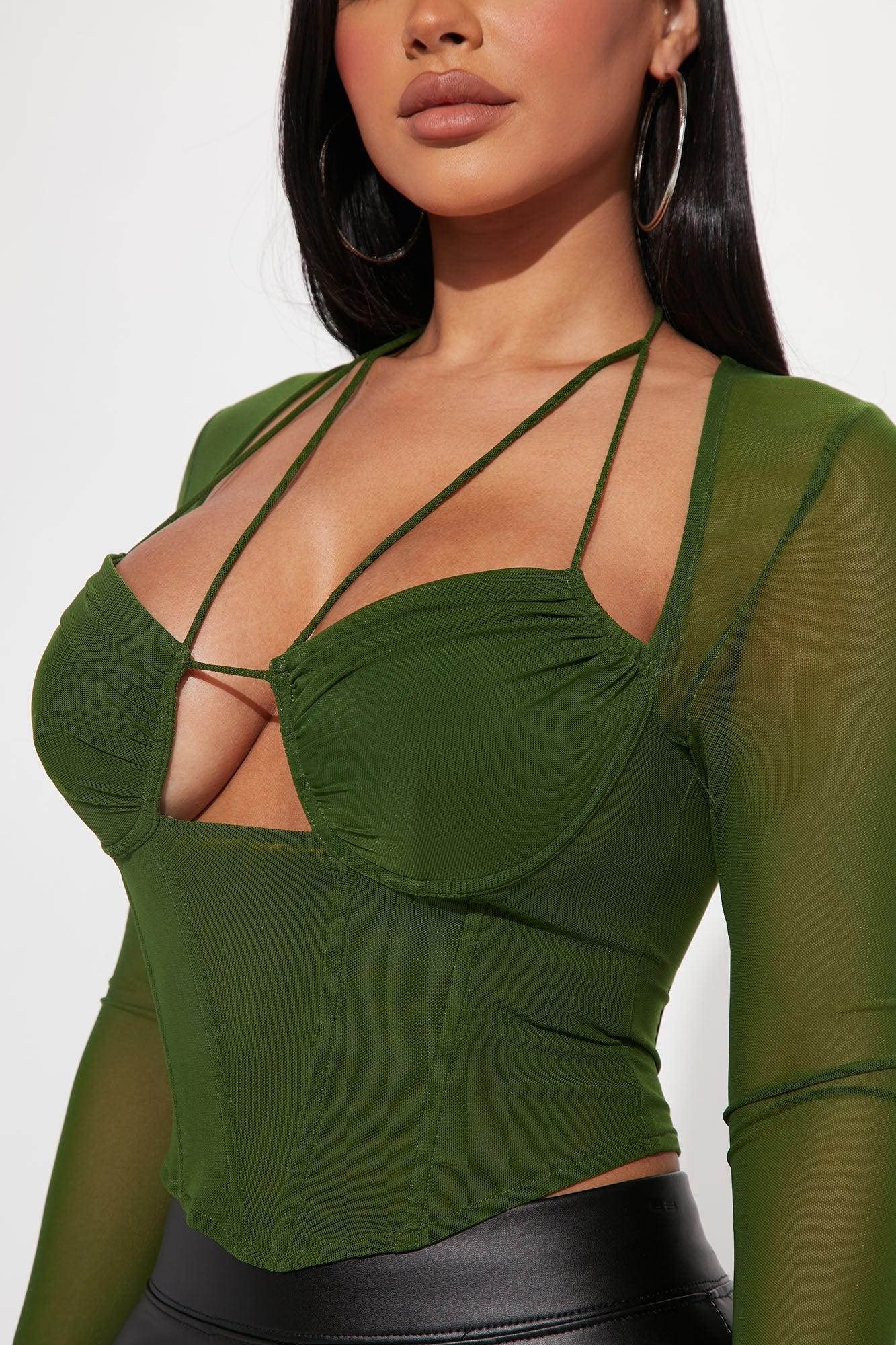Melanie Mesh Corset Top - Olive Product Image