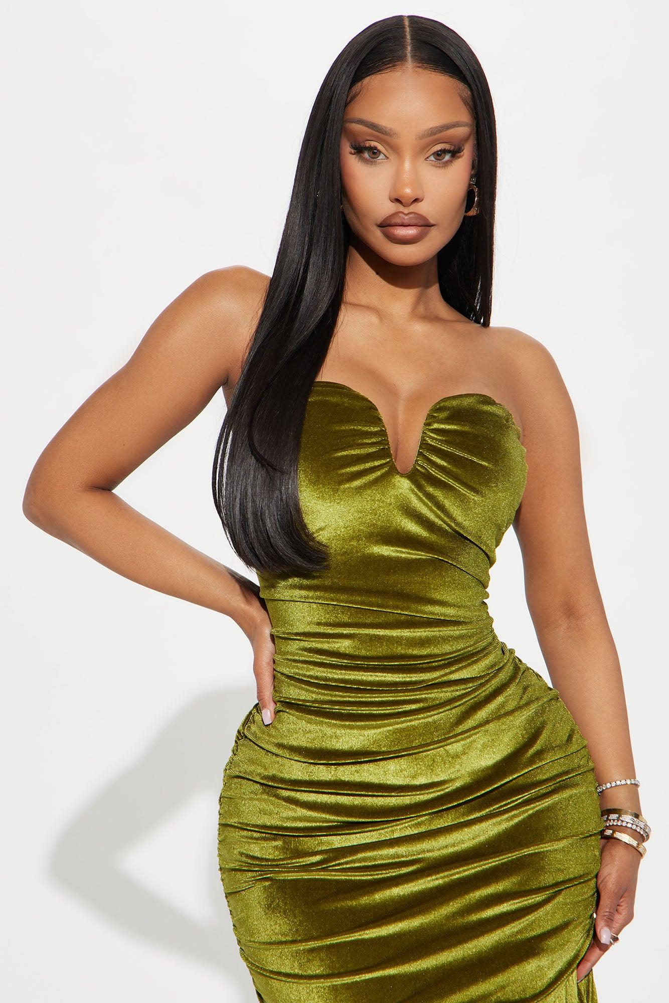 Social Status Velvet Maxi Gown - Chartreuse Product Image