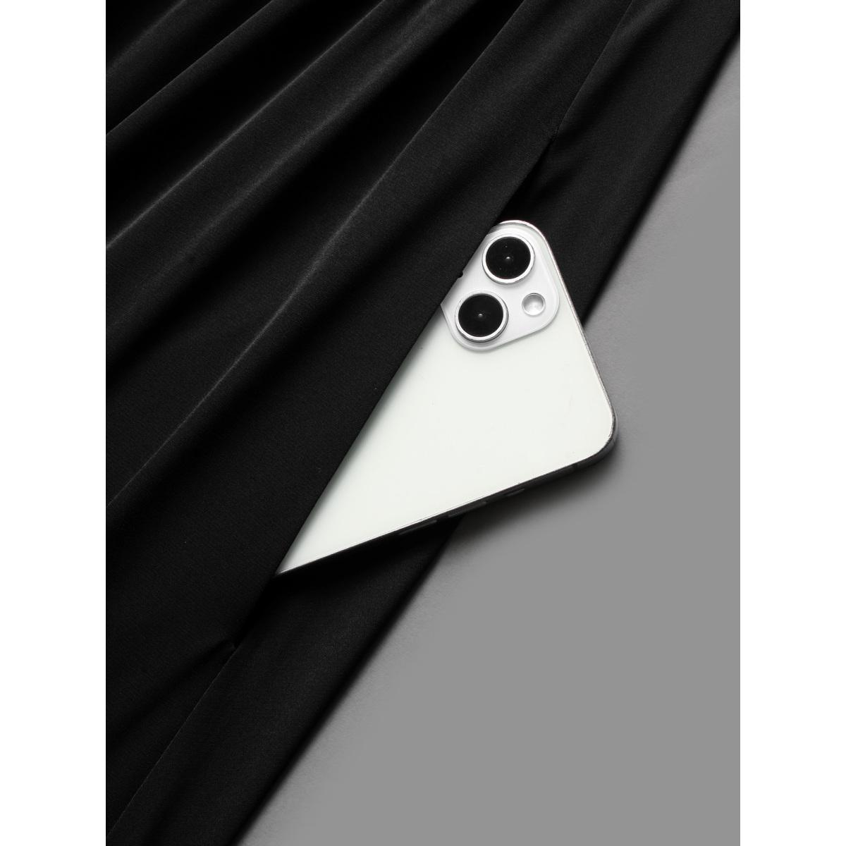 Plus Size V Neck Lace Patchwork Midi Dress Black Women Elegant Woven ribbon&lace trim V-neck Long Sleeve Curvy BloomChic 14-16/1X Product Image