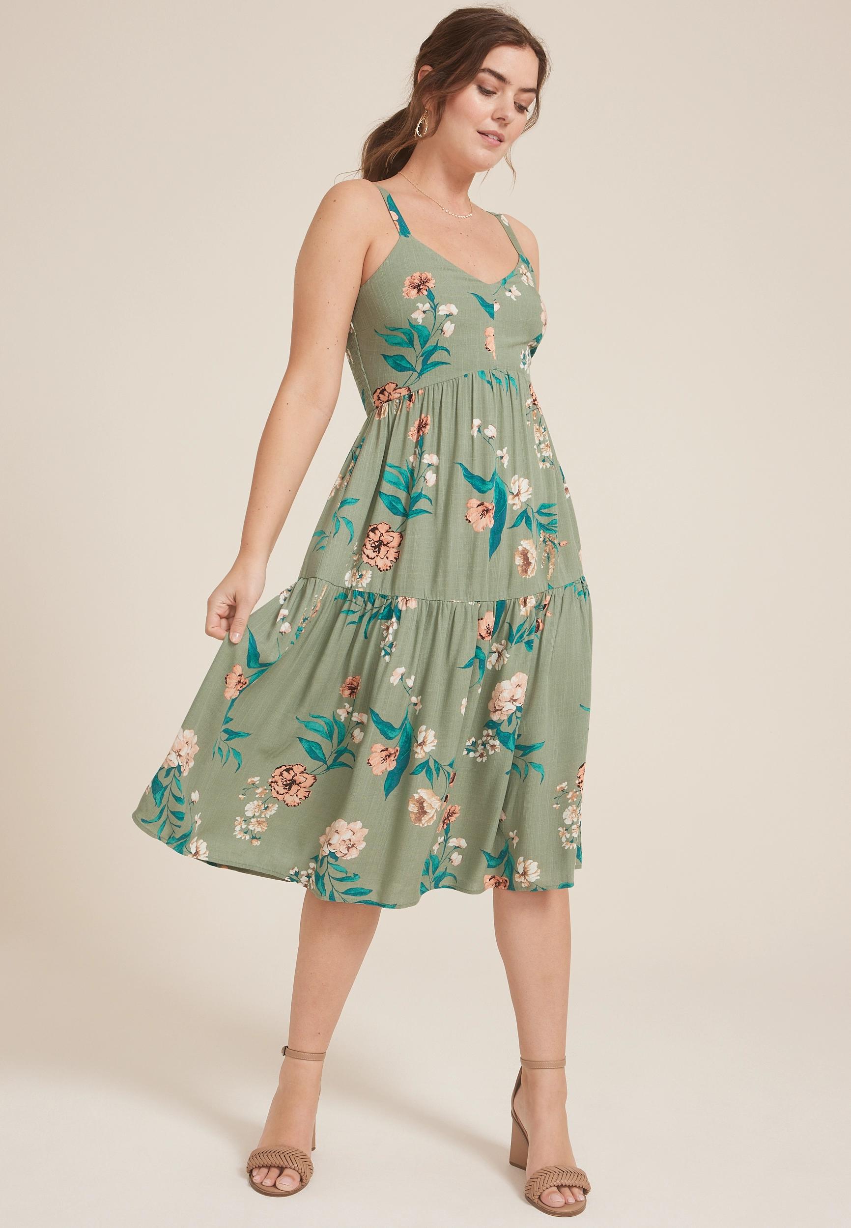 Bare Printed Tiered Midi Dress Product Image