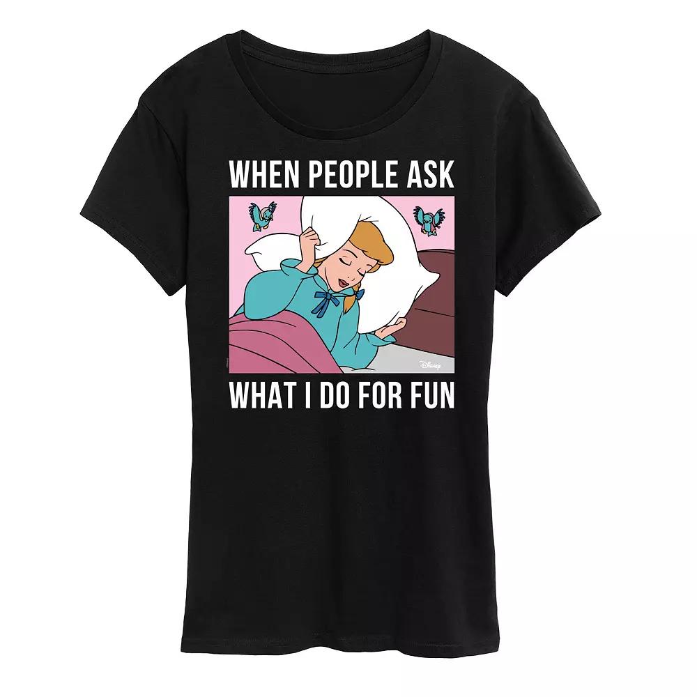 Disney Princess Cinderella Women's What I Do For Fun Is Sleeping Graphic Tee, Girl's,  Product Image
