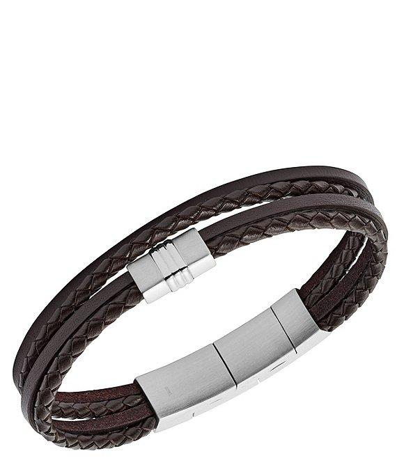Fossil Men's Leather Braided Multi-Strand Bracelet Product Image