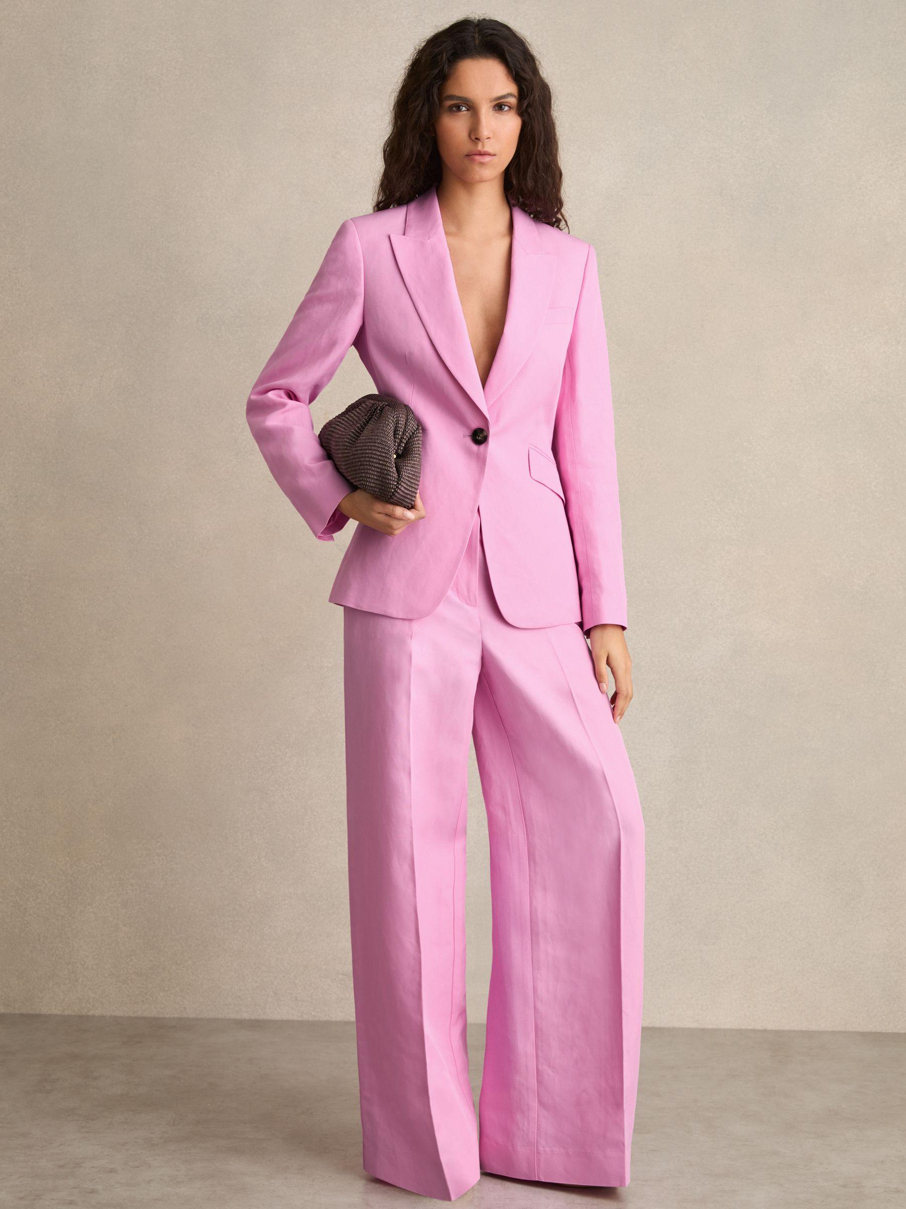 Petite Double-Breasted Peak-Lapel Suit Jacket in Pink Product Image