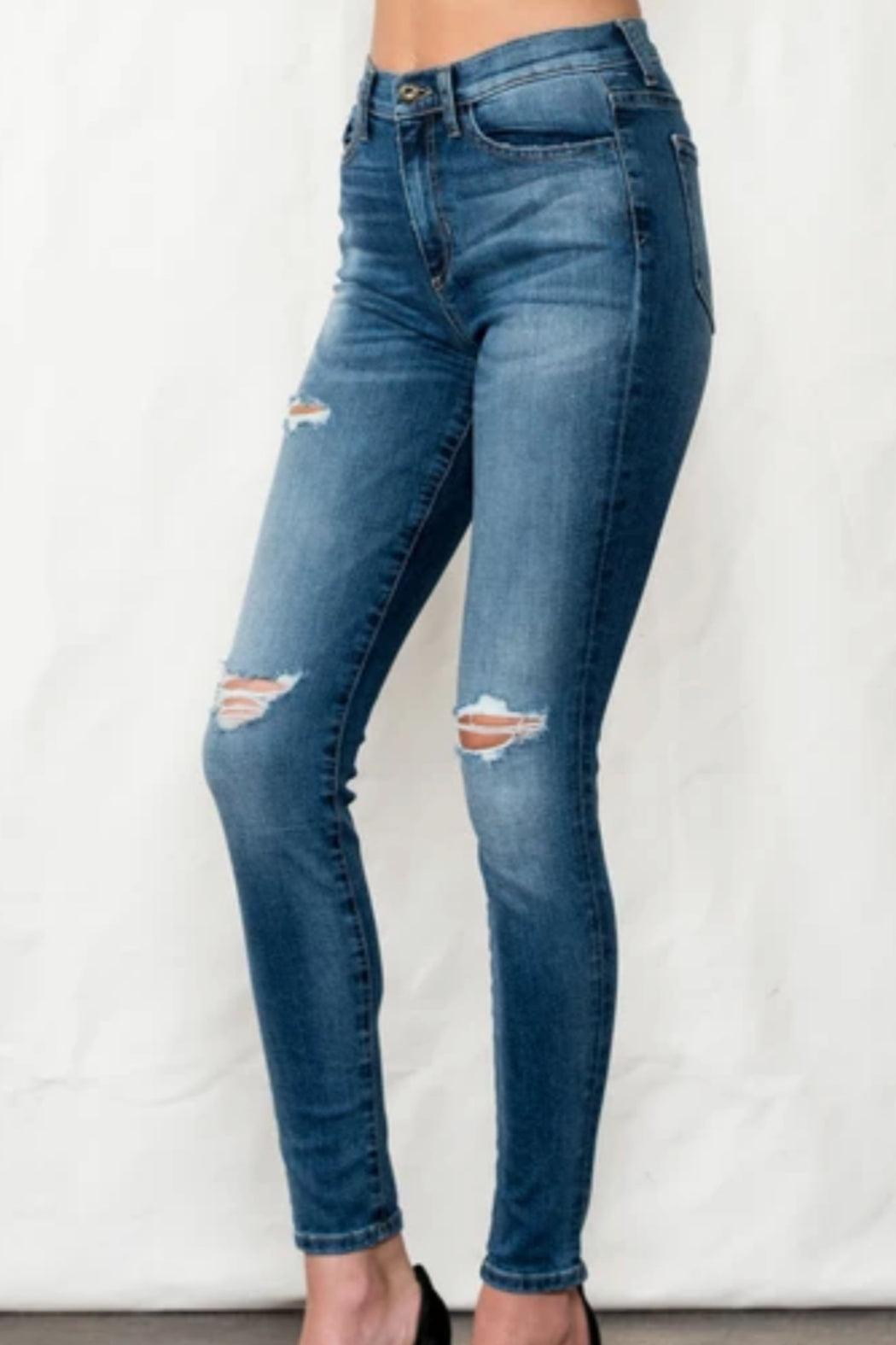 Mid Rise Skinny Jean With Distressing Product Image